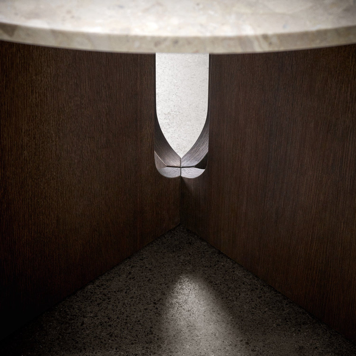 Audo Copenhagen Androgyne Dining Table 47in, Dark Stained Oak Base, Kunis Breccia Stone Table Top#Size/Top/Base_47in, Dark Stained Oak Base, Kunis Breccia Stone Table Top