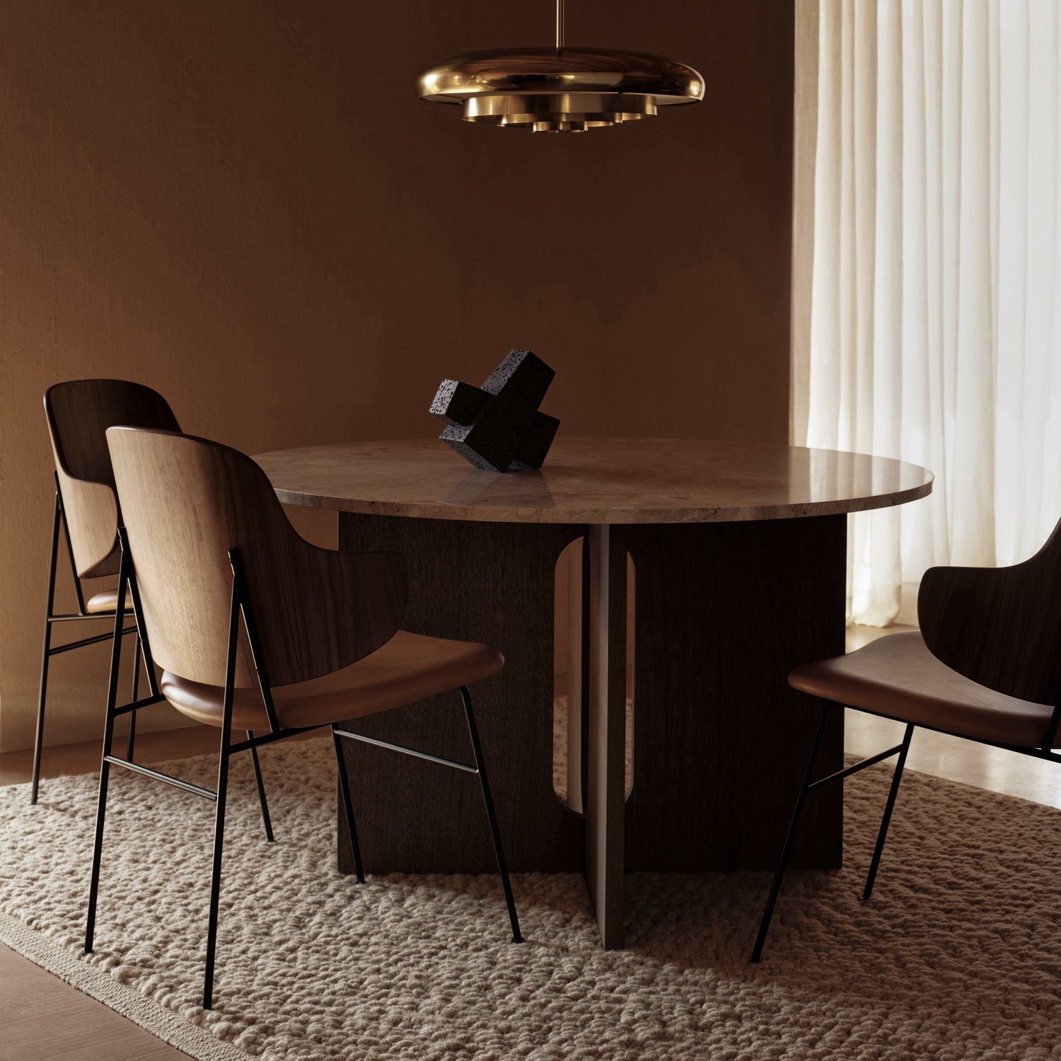 Audo Copenhagen Androgyne Dining Table 47in, Dark Stained Oak Base, Kunis Breccia Stone Table Top - KANSO