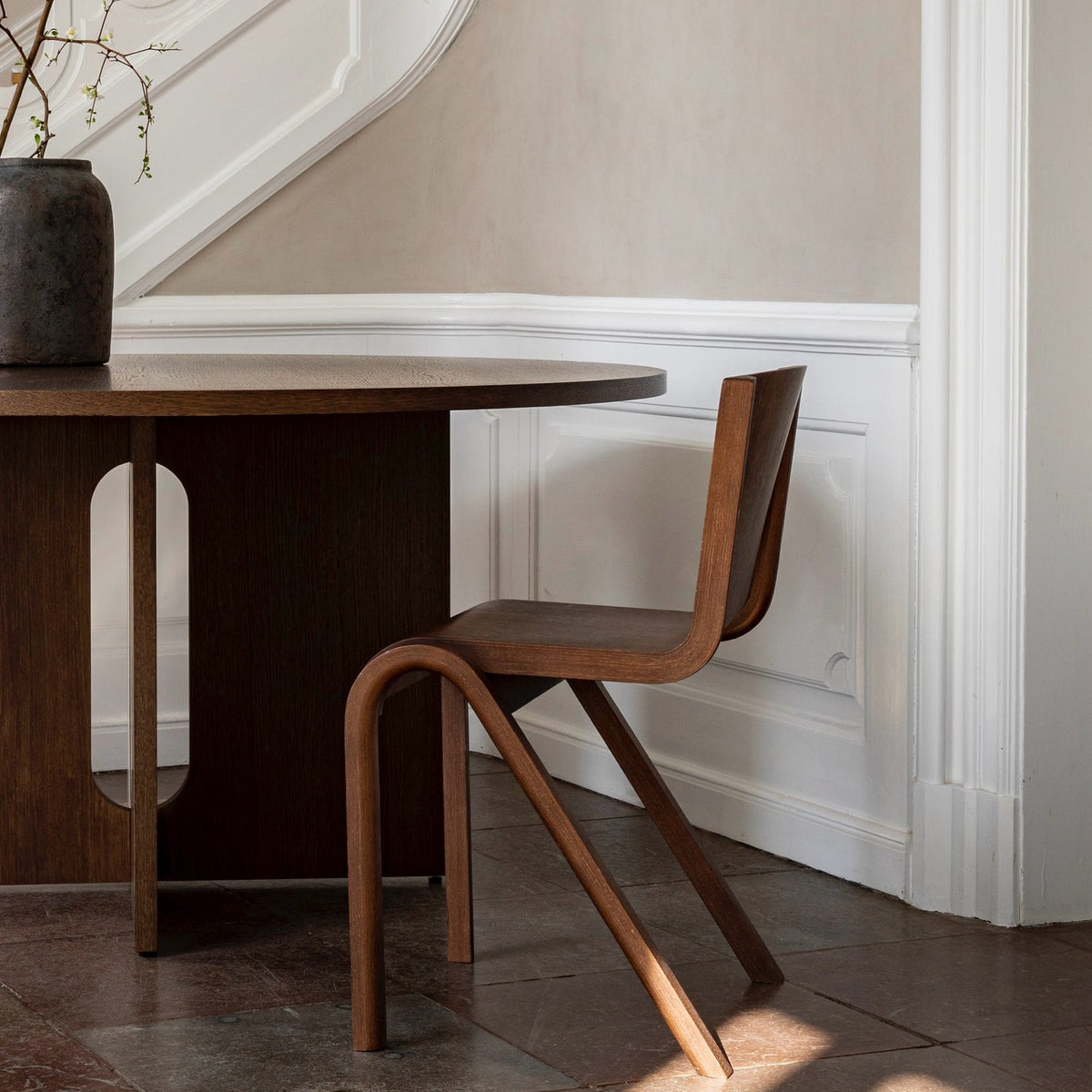 Audo Copenhagen Androgyne Dining Table 47in, Dark Stained Oak Base, Dark Stained Oak Top#Size/Top/Base_47in, Dark Stained Oak Base, Dark Stained Oak Top