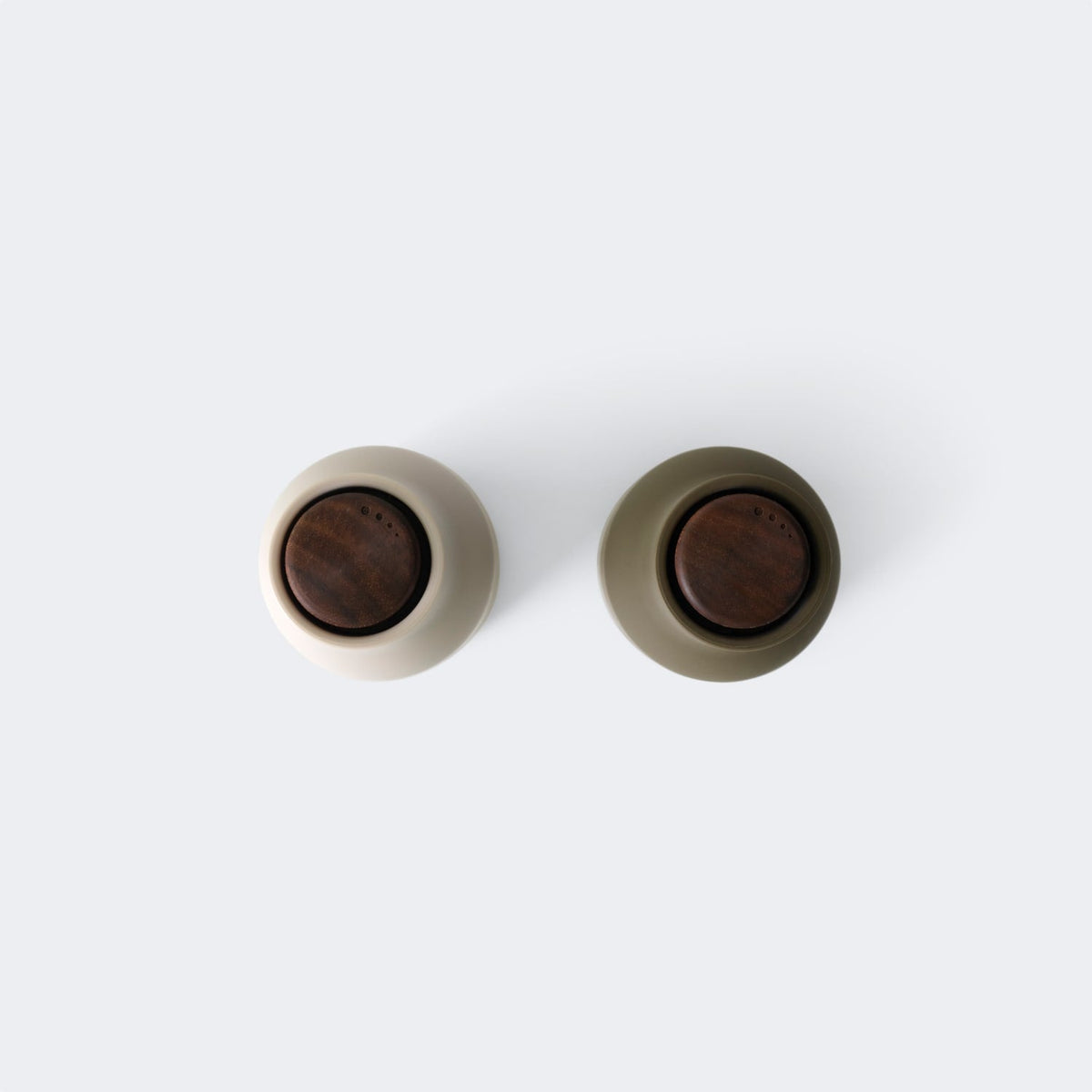 Audo Copenhagen Bottle Grinders, Set of 2 Hunting Green/Beige, Walnut Lid - KANSO#Color_Hunting Green/Beige, Walnut Lid