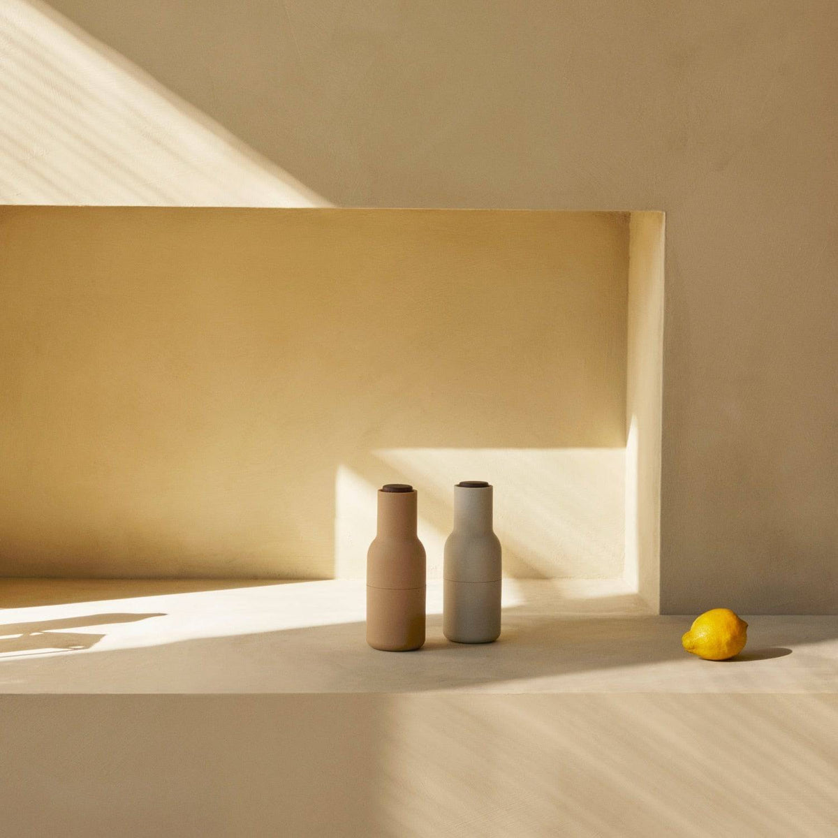 Audo Copenhagen Bottle Grinders, Set of 2 Barley, Walnut Lid - KANSO#Color_Barley, Walnut Lid