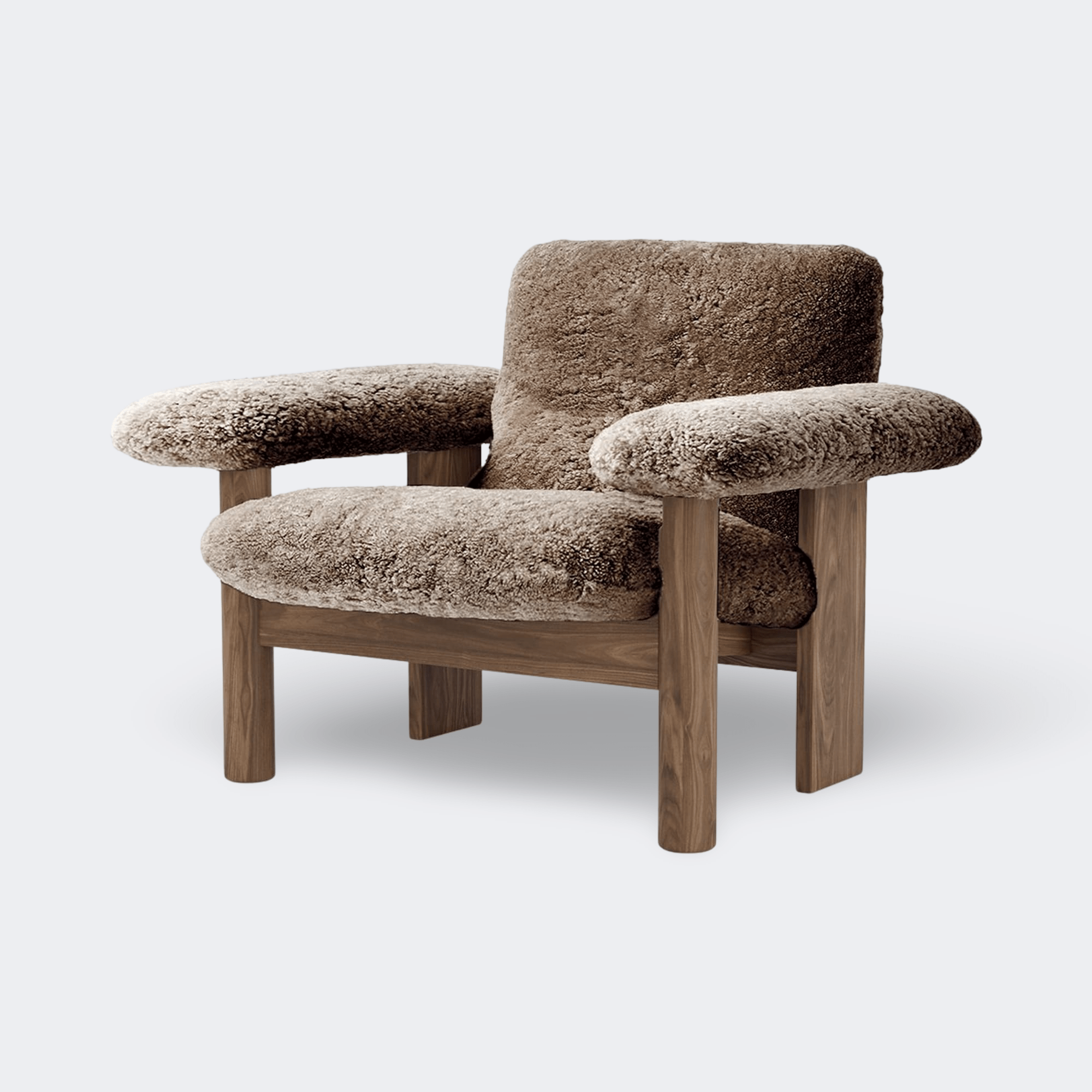 Audo Copenhagen Brasilia Lounge Chair, Low Back Walnut Sheepskin Sahara - KANSO