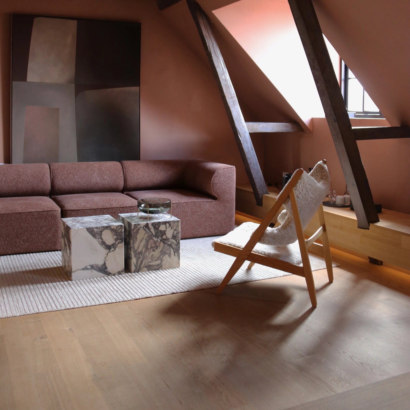 Audo Copenhagen Knitting Chair, Sheepskin Upholstery