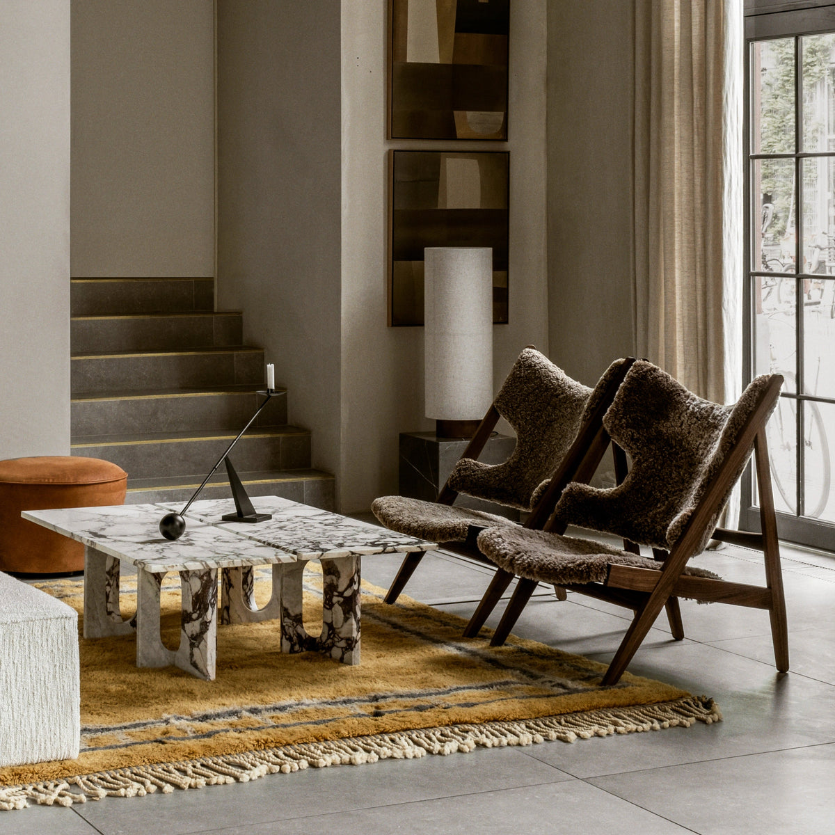 Audo Copenhagen Knitting Chair, Sheepskin Upholstery