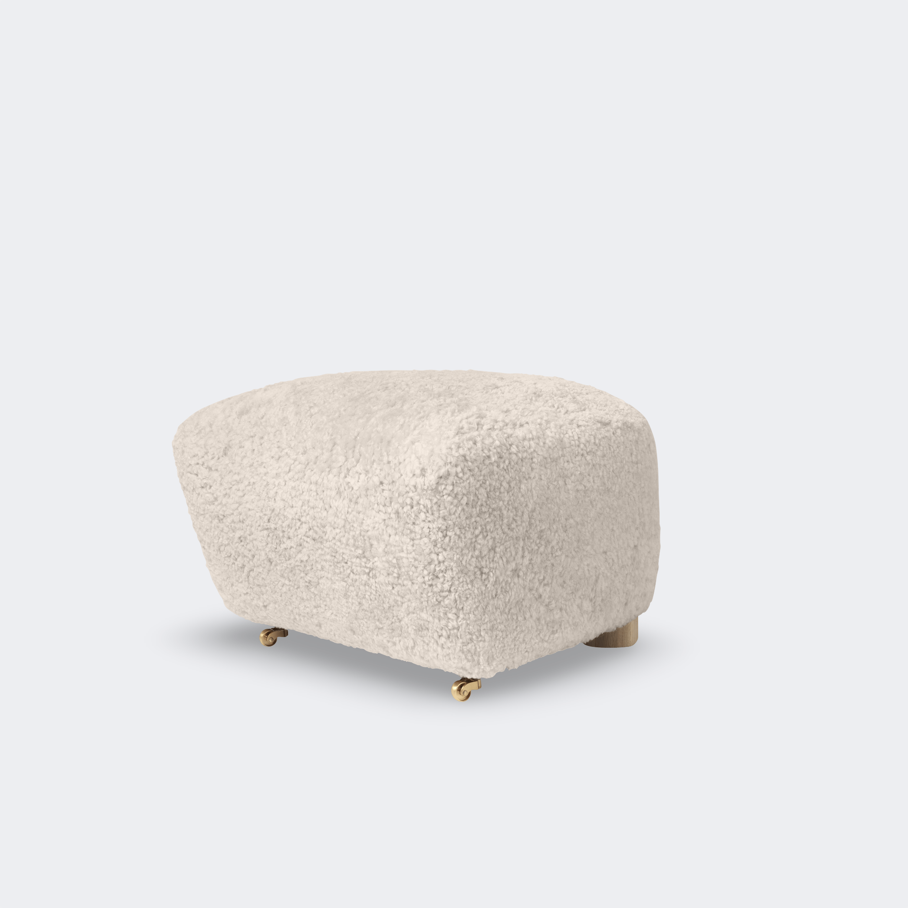 Audo Copenhagen The Tired Man Ottoman Natural Oak Sheepskin Moonlight - KANSO