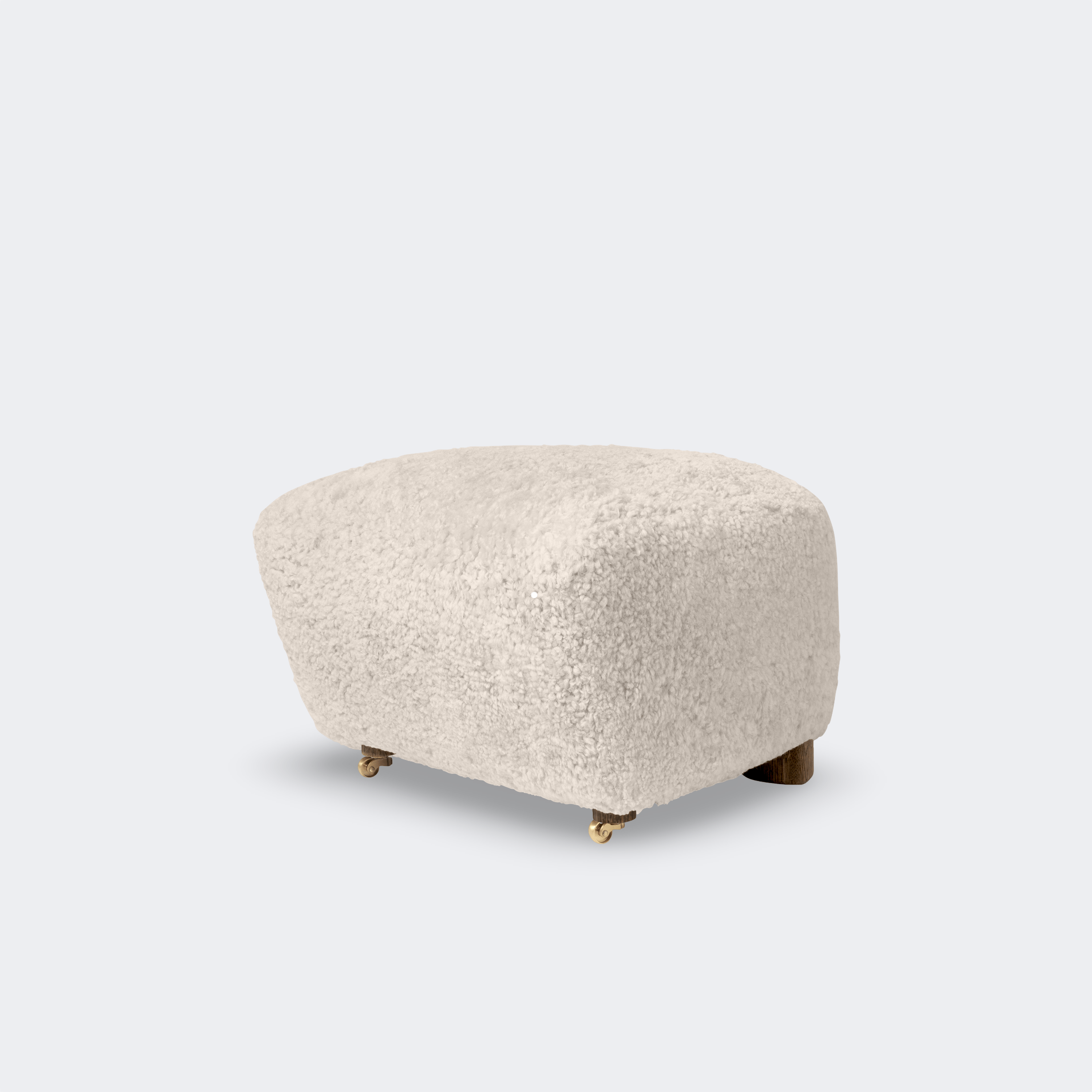 Audo Copenhagen The Tired Man Ottoman Smoked Oak Sheepskin Moonlight - KANSO