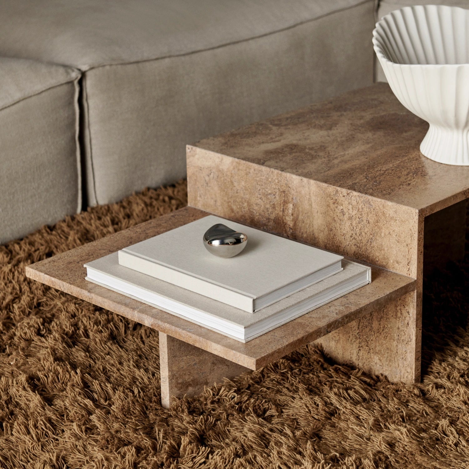 Ferm Living Distinct Coffee Table Travertine - KANSO#Color_Dark Brown Travertine