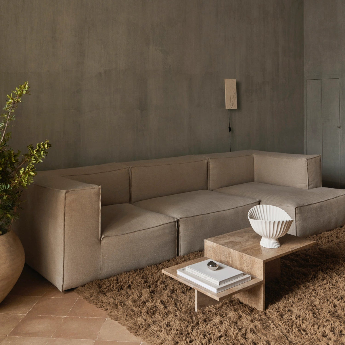 Ferm Living Distinct Coffee Table Travertine - KANSO#Color_Dark Brown Travertine