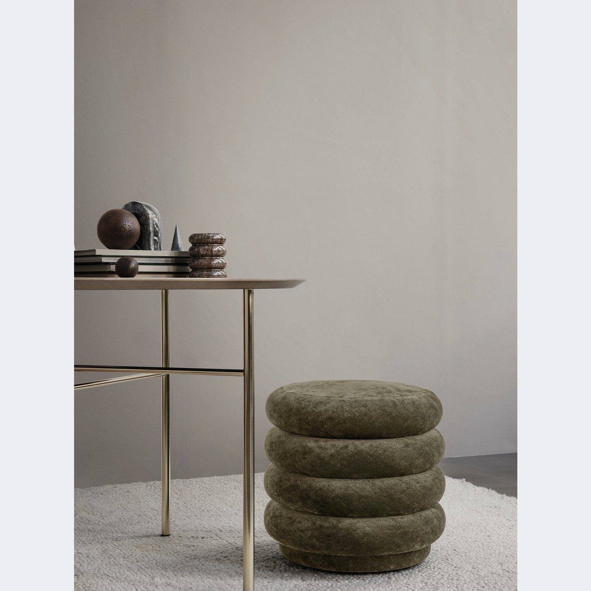 Ferm Living Pouf Round Faded Velvet Forest#Color_Forest