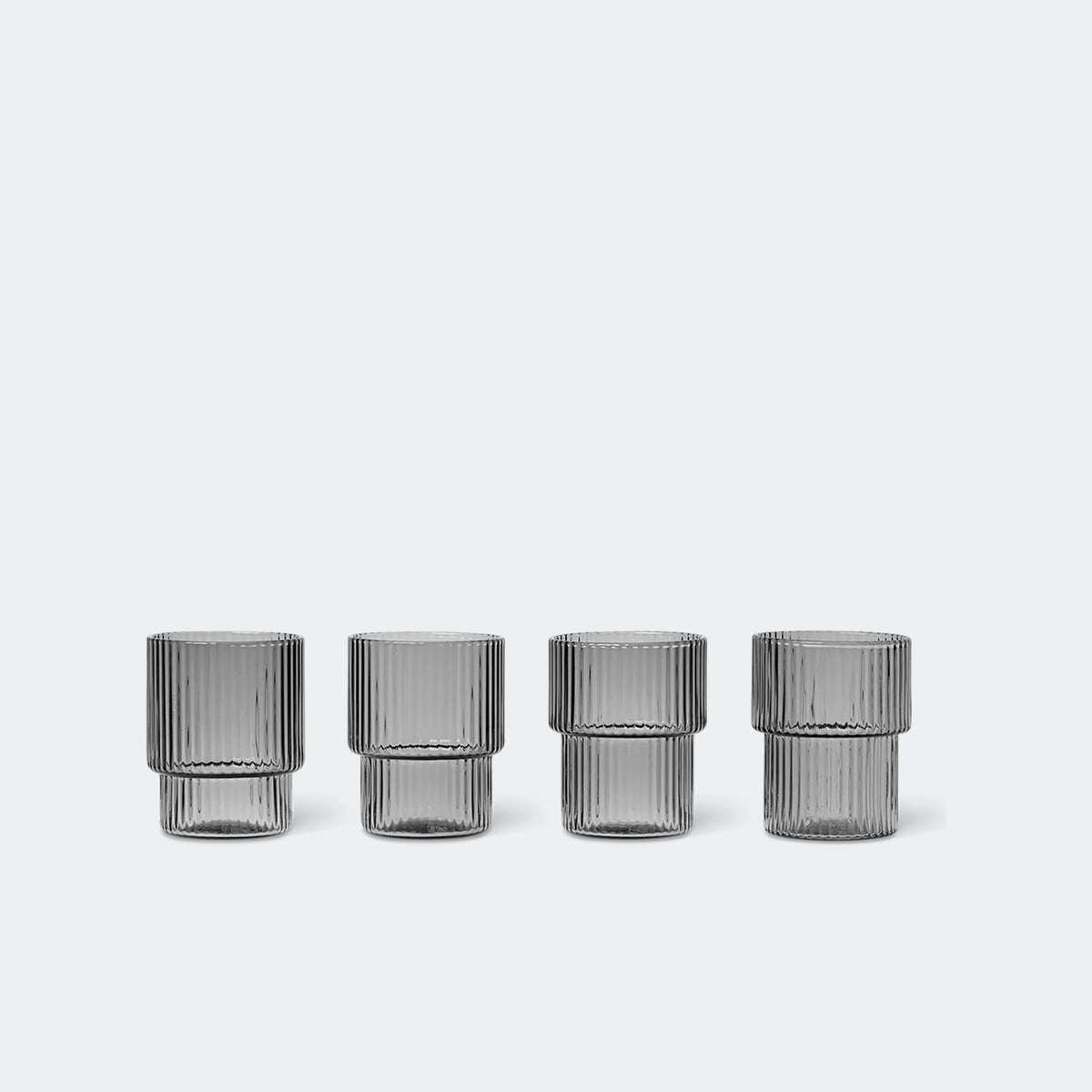 ferm Living Ripple Small Glasses, Set of 4, Smoked Grey - KANSO#Color_Smoked Grey