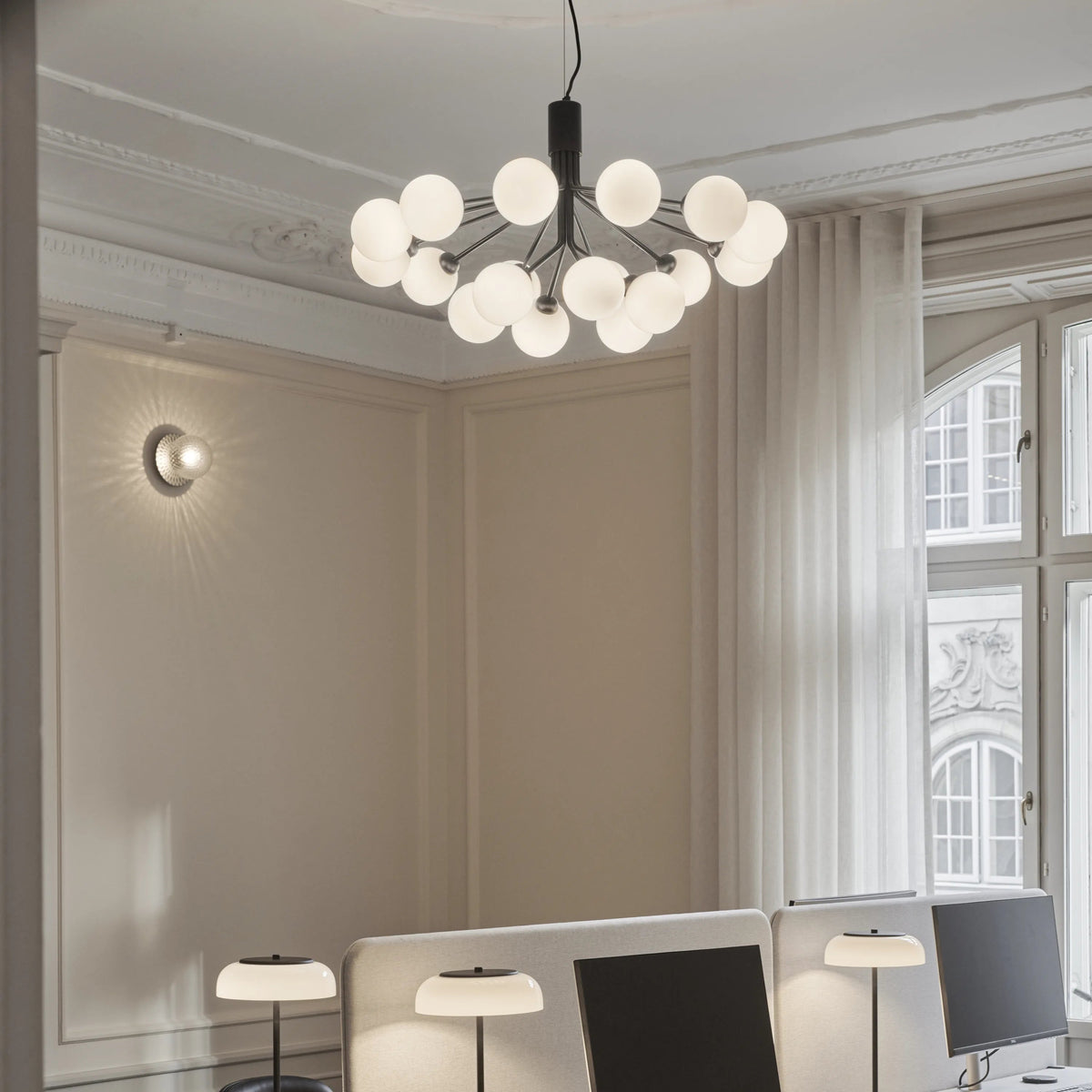Nuura Apiales 18 Chandelier, Satin Black / Opal - KANSO#Finish_Satin Black / Opal