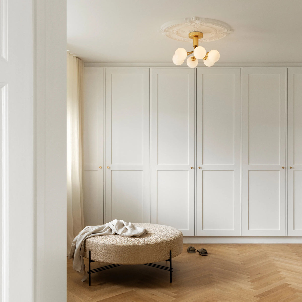 Nuura Apiales 6 Ceiling Light, Brushed Brass / Opal - KANSO#Finish_Brushed Brass / Opal