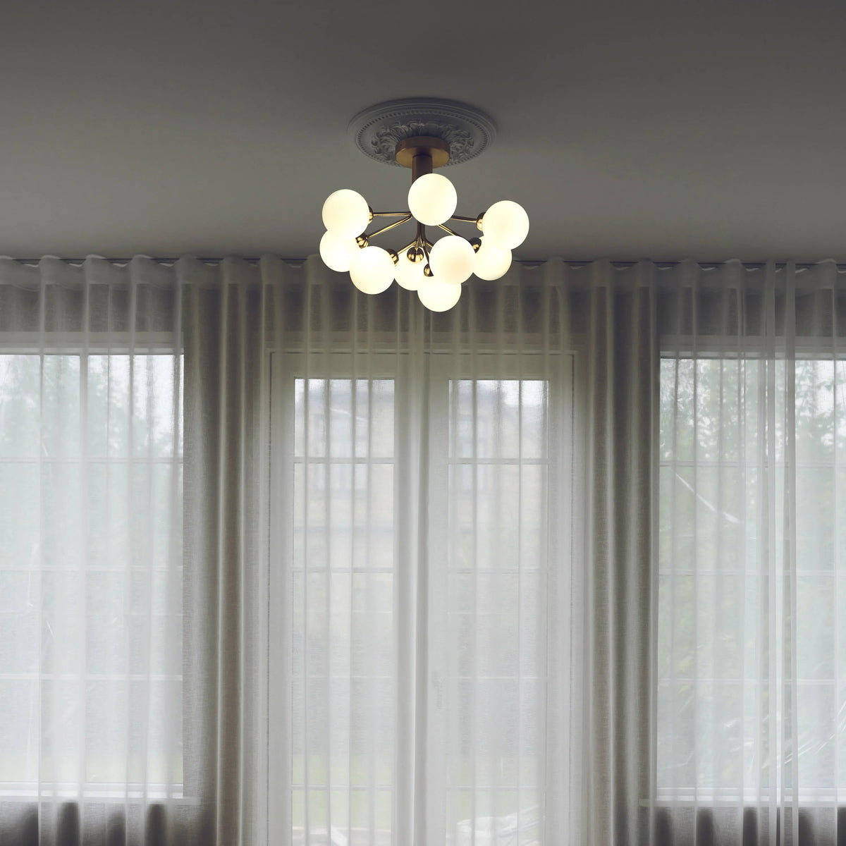 Nuura Apiales 9 Ceiling Light, Brushed Brass / Opal - KANSO#Finish_Brushed Brass / Opal