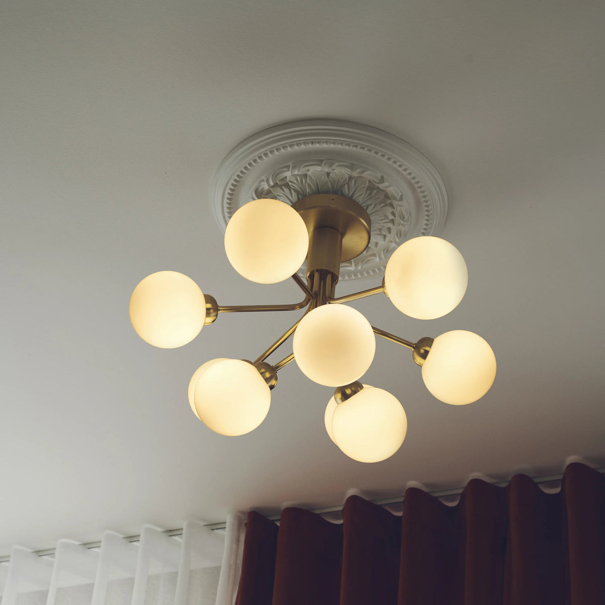 Nuura Apiales 9 Ceiling Light, Brushed Brass / Opal - KANSO#Finish_Brushed Brass / Opal