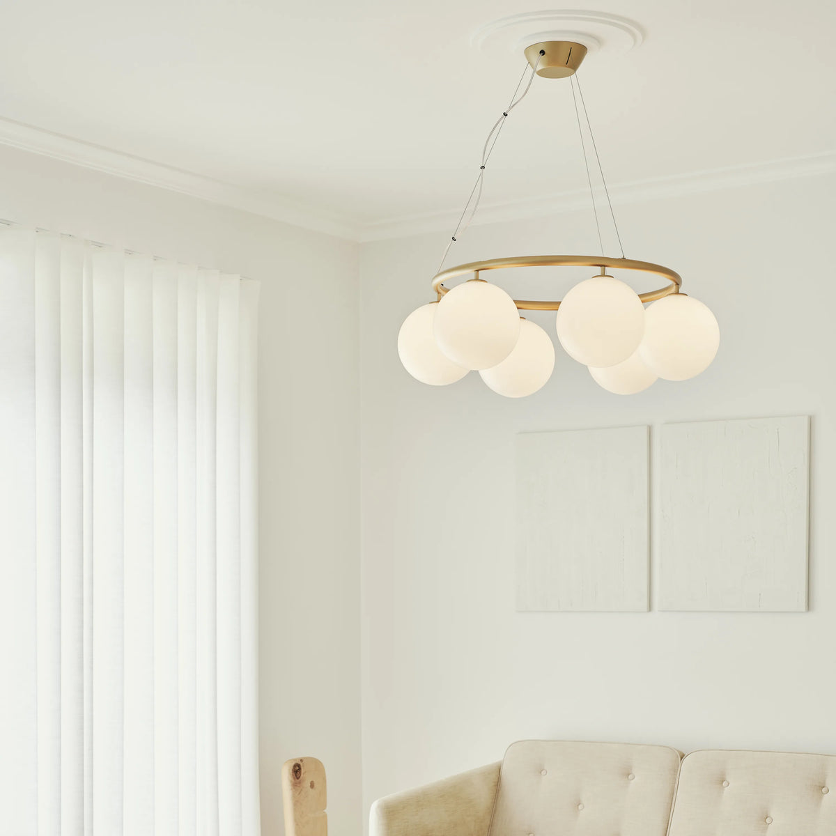 Nuura Miira 6 Circular Chandelier, Brass / Opal - KANSO#Finish_Brass / Opal
