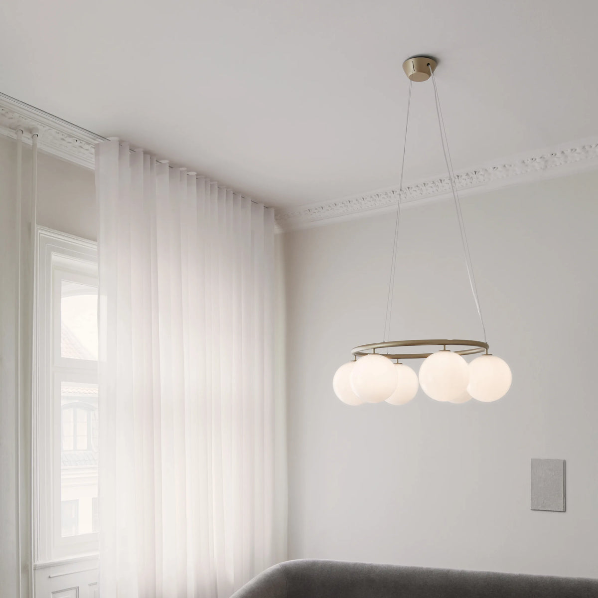 Nuura Miira 6 Circular Chandelier, Brass / Opal - KANSO#Finish_Brass / Opal
