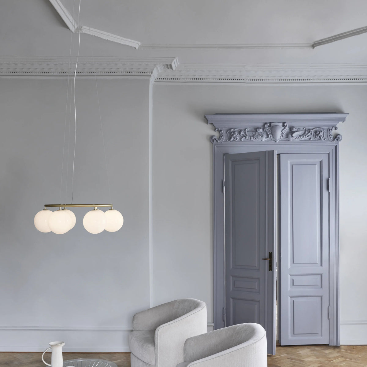 Nuura Miira 6 Circular Chandelier, Brass / Opal - KANSO#Finish_Brass / Opal