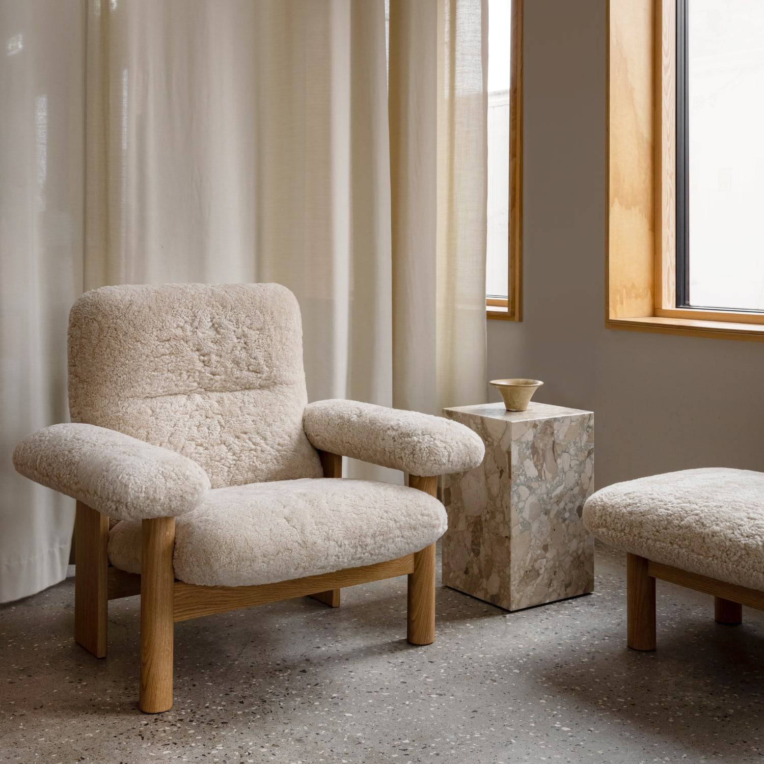 Audo Copenhagen Brasilia Lounge Chair Made To Order Natural Oak Sheepskin Curly (Nature) - KANSO