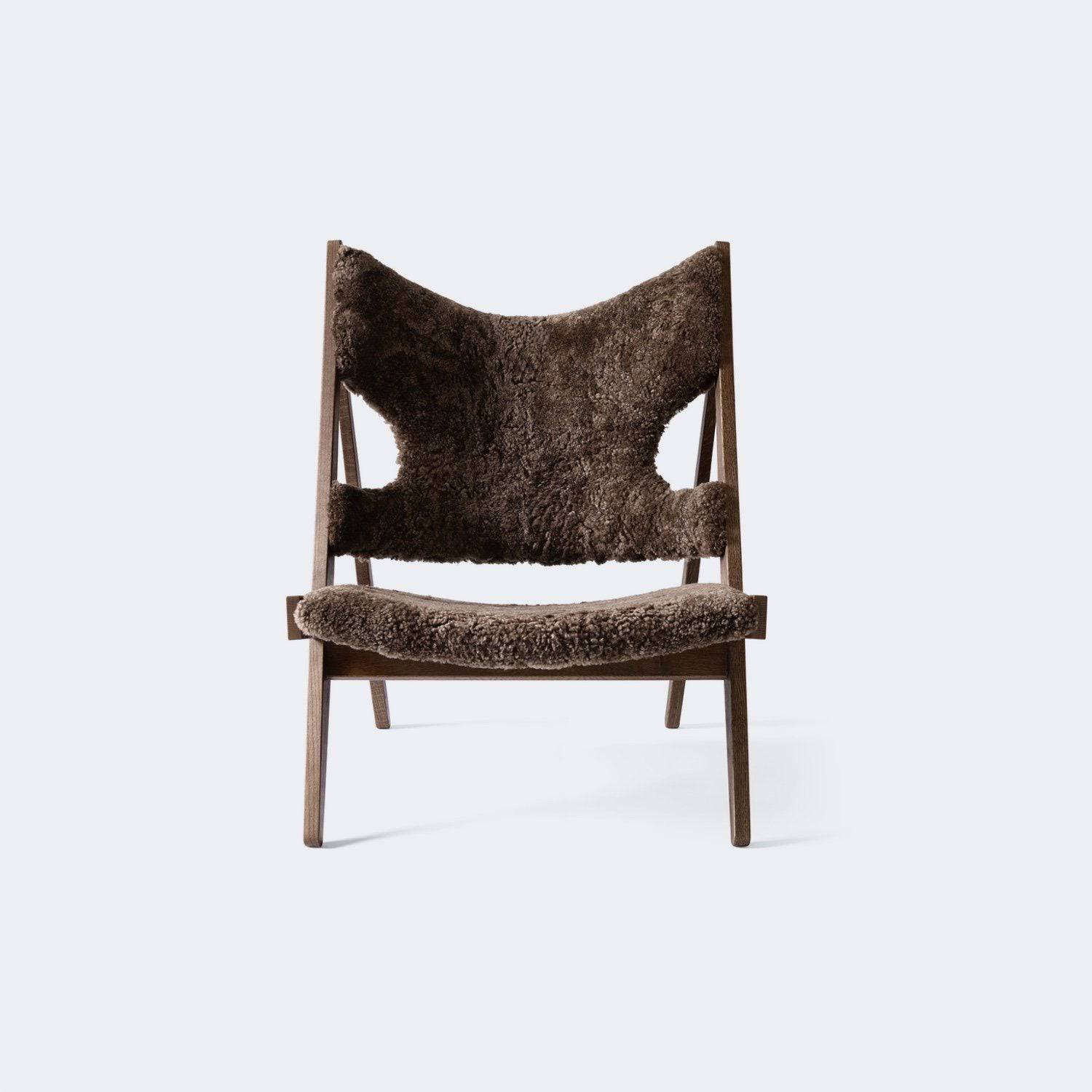 Audo Copenhagen Knitting Chair, Sheepskin Upholstery Made To Order Dark Stained Oak/Root, (Dark Brown) - KANSO#Frame/Fabric Color_Dark Stained Oak/Root, (Dark Brown)