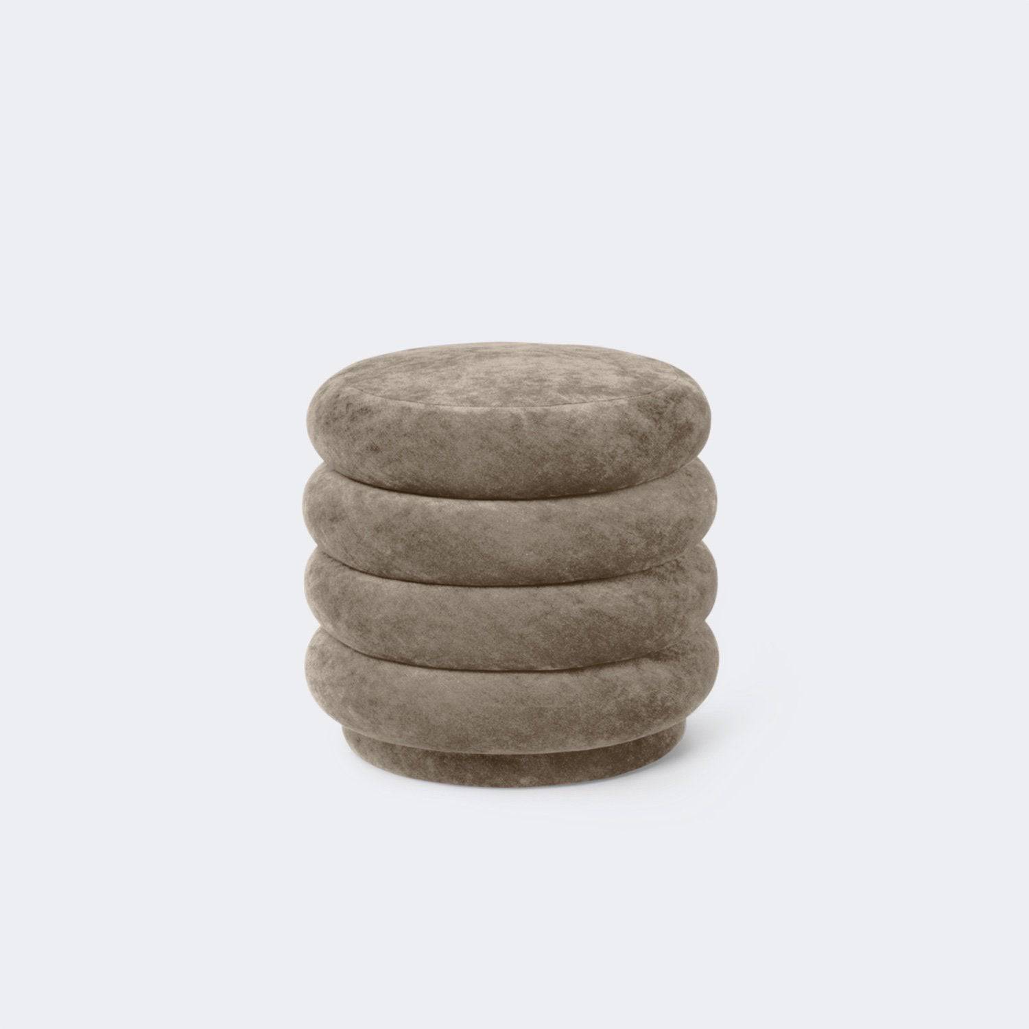 Ferm Living Pouf Round Faded Velvet Made To Order (10-12 Weeks) Beige - KANSO#Color_Beige