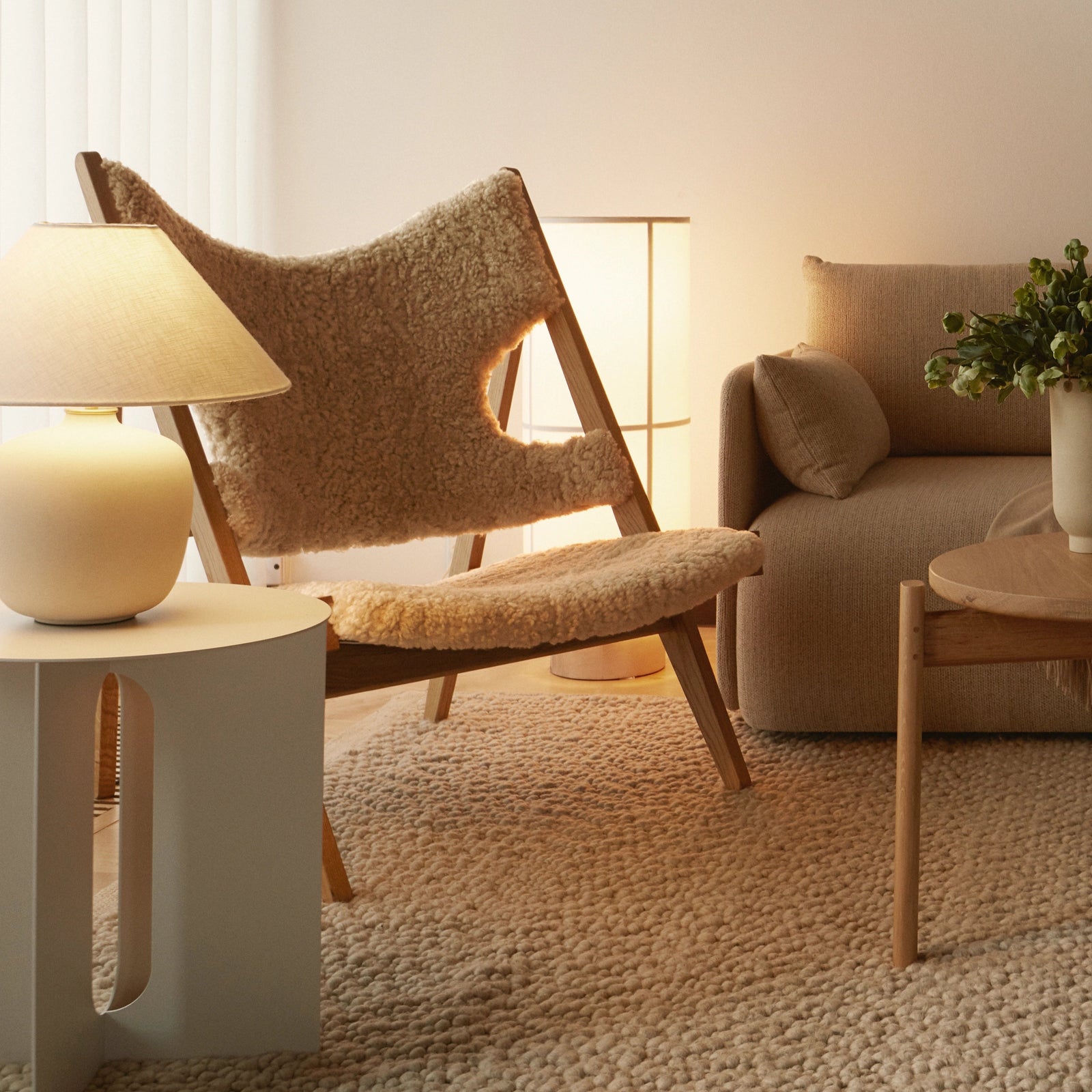 Audo Copenhagen Knitting Chair, Sheepskin Upholstery