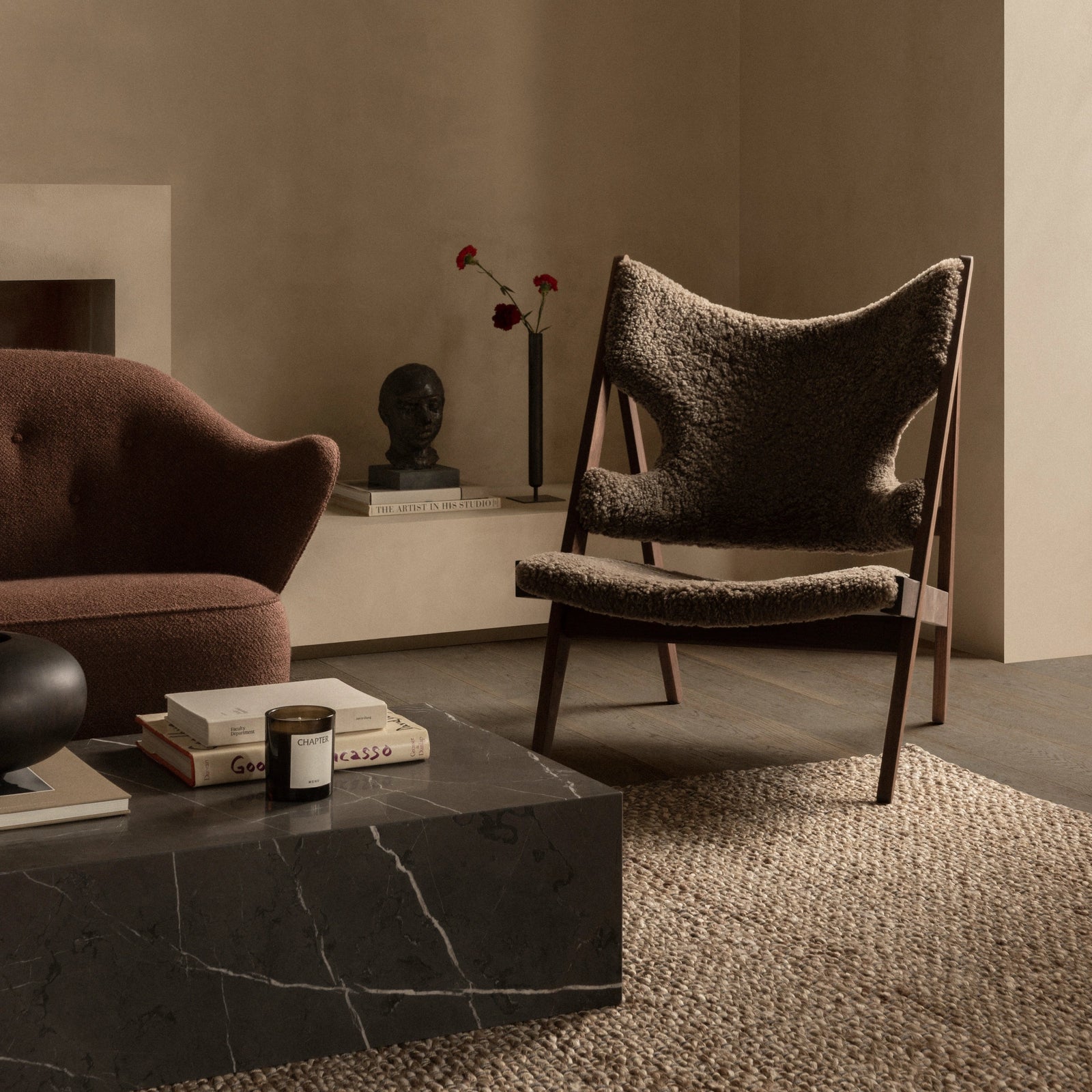 Audo Copenhagen Knitting Chair, Sheepskin Upholstery