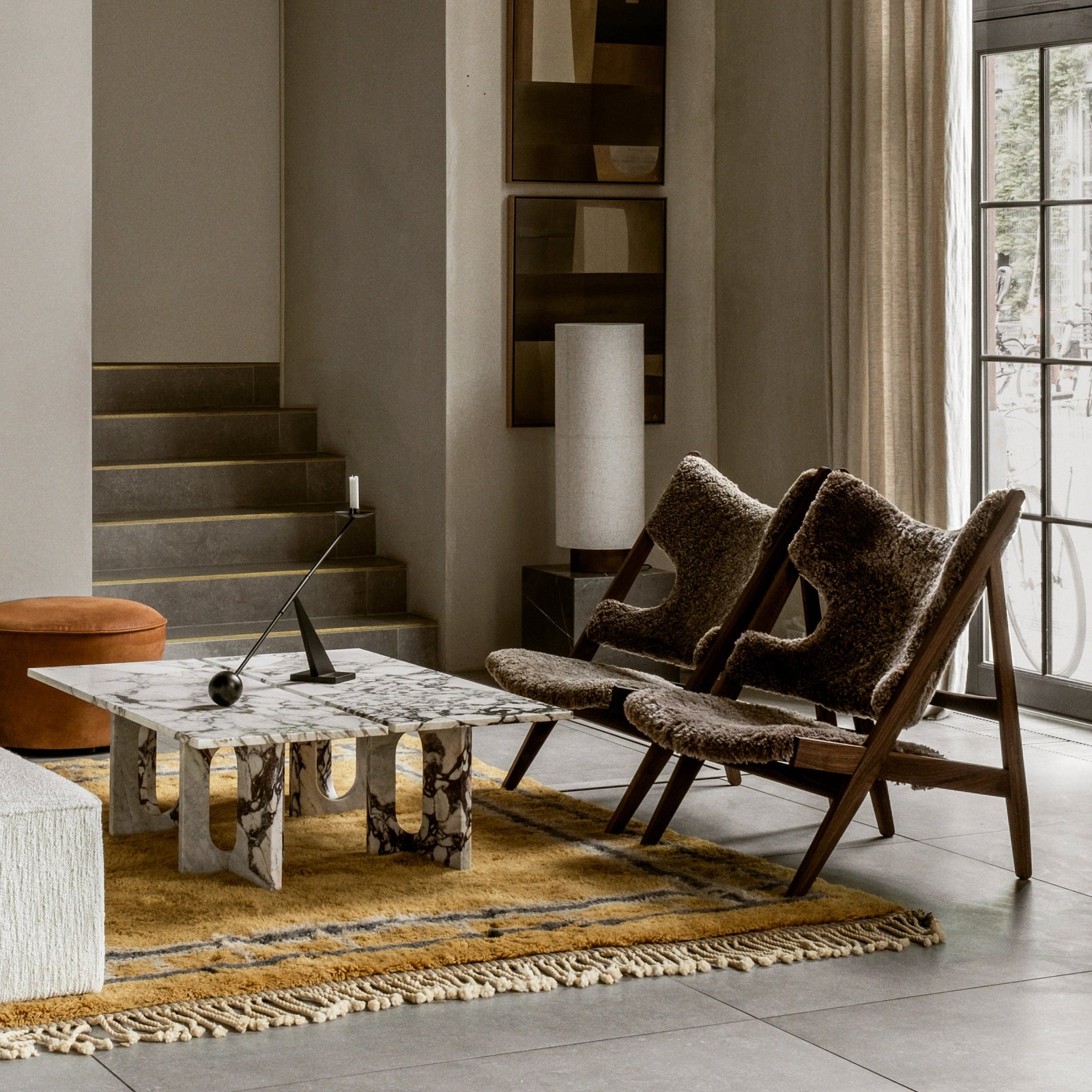 Audo Copenhagen Knitting Chair, Sheepskin Upholstery