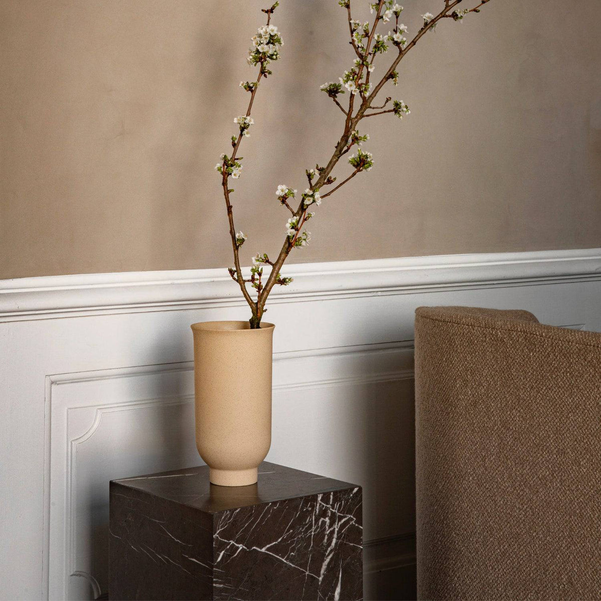 Audo Copenhagen Marble Plinth, Cubic Brown Grey Marble - KANSO#Color_Brown Grey Marble