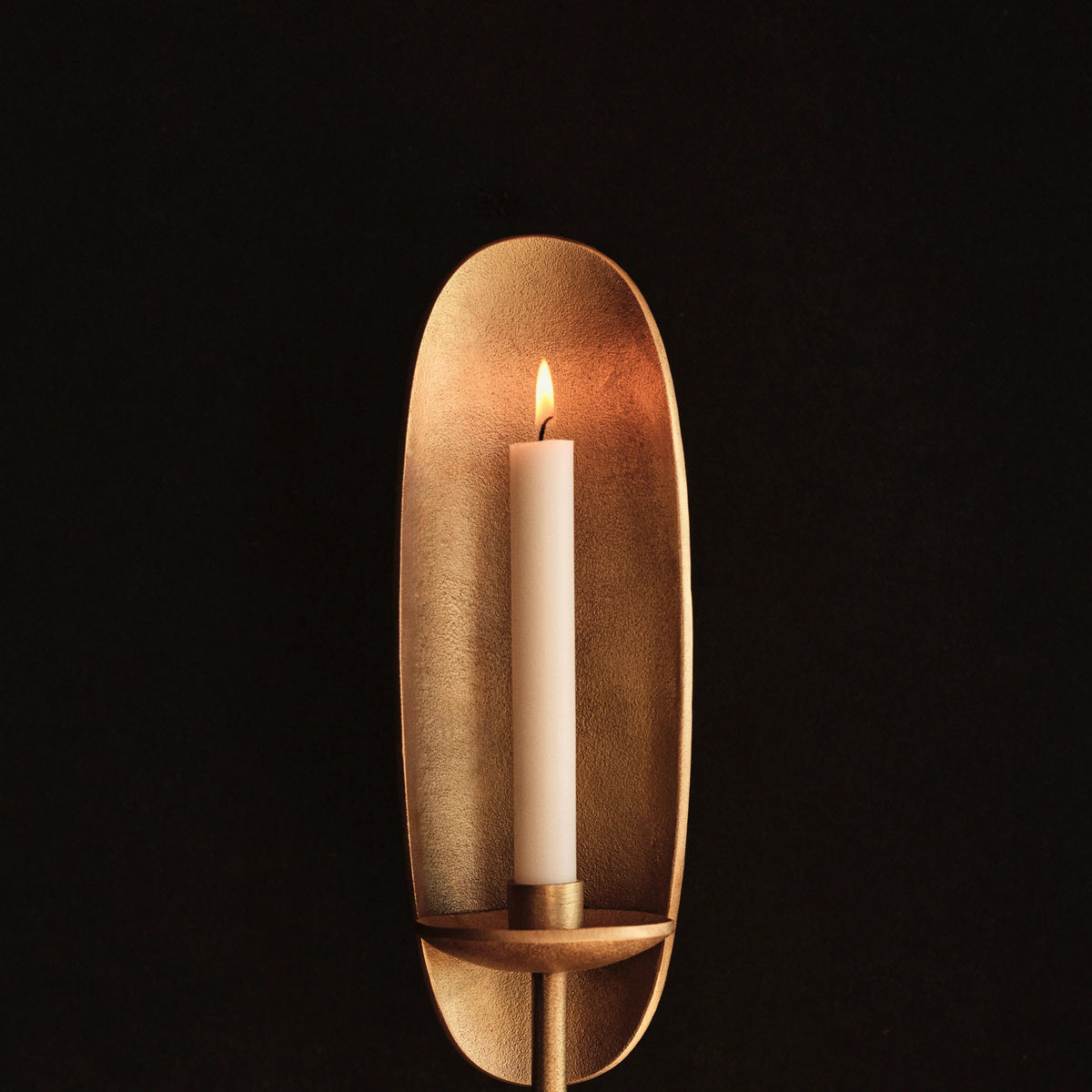 ferm Living Agapé Floor Candle Holder, Brass Finish, lit - KANSO#Color_Brass Finish