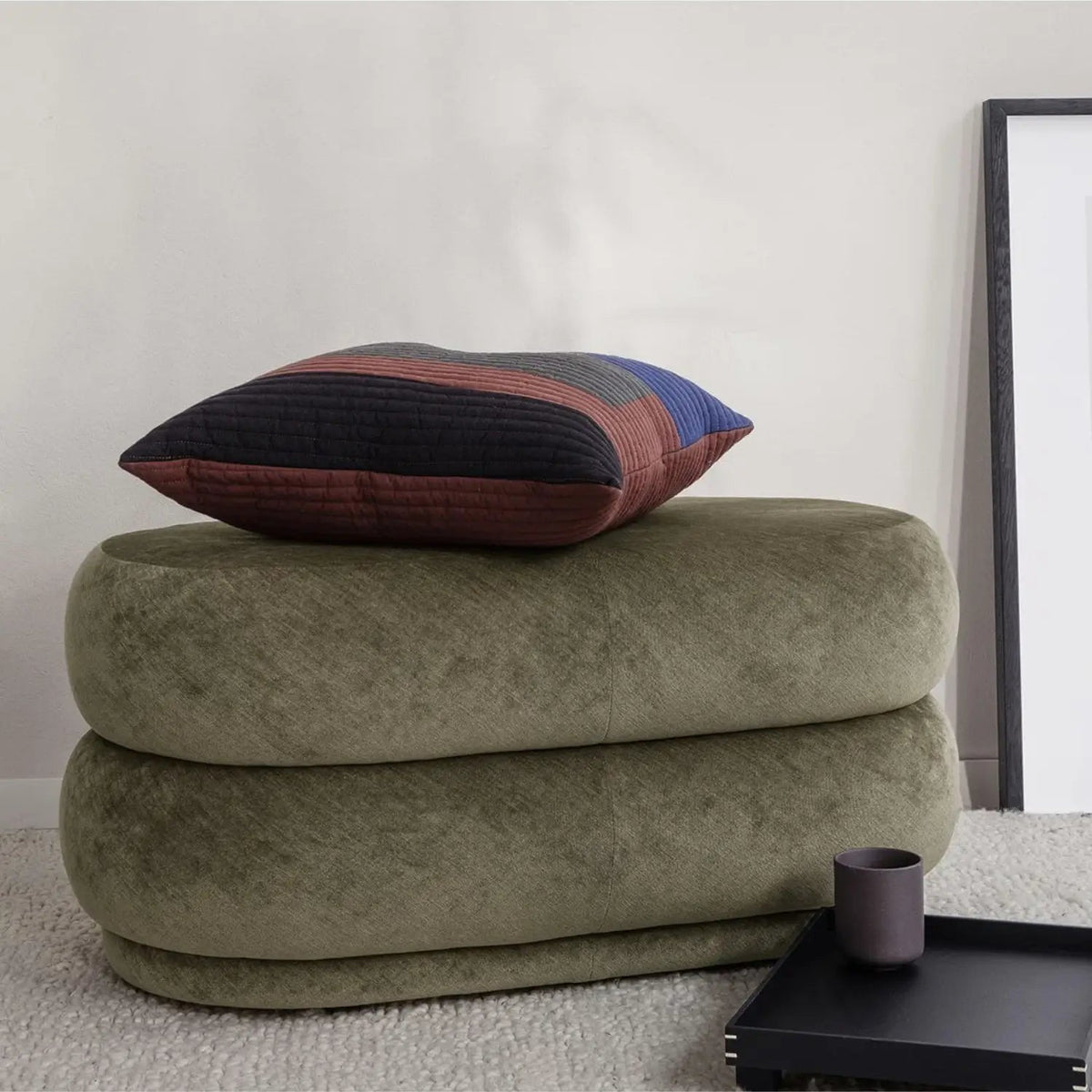 Ferm Living Pouf Oval Faded Velvet Ready To Ship Forest - KANSO#Color_Forest