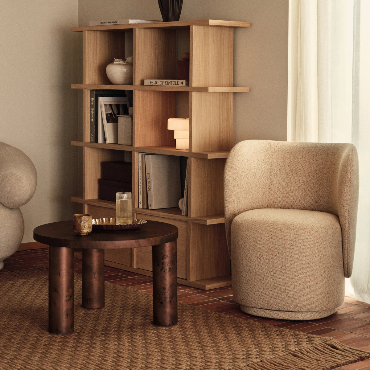 ferm Living Rico Club Chair - Swivel Base, Vanir Off-White/Honey - KANSO#Color_Vanir Off-White/Honey
