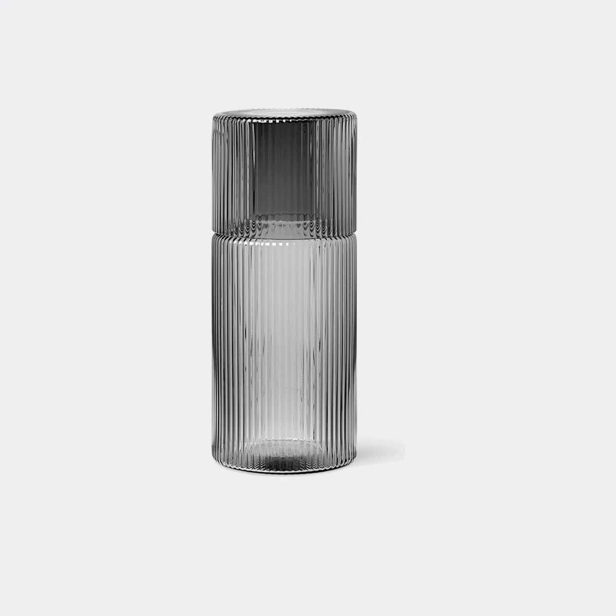 ferm Living Ripple Carafe Set - Small, Smoked Grey, glass as lid - KANSO#Color_Smoked Grey