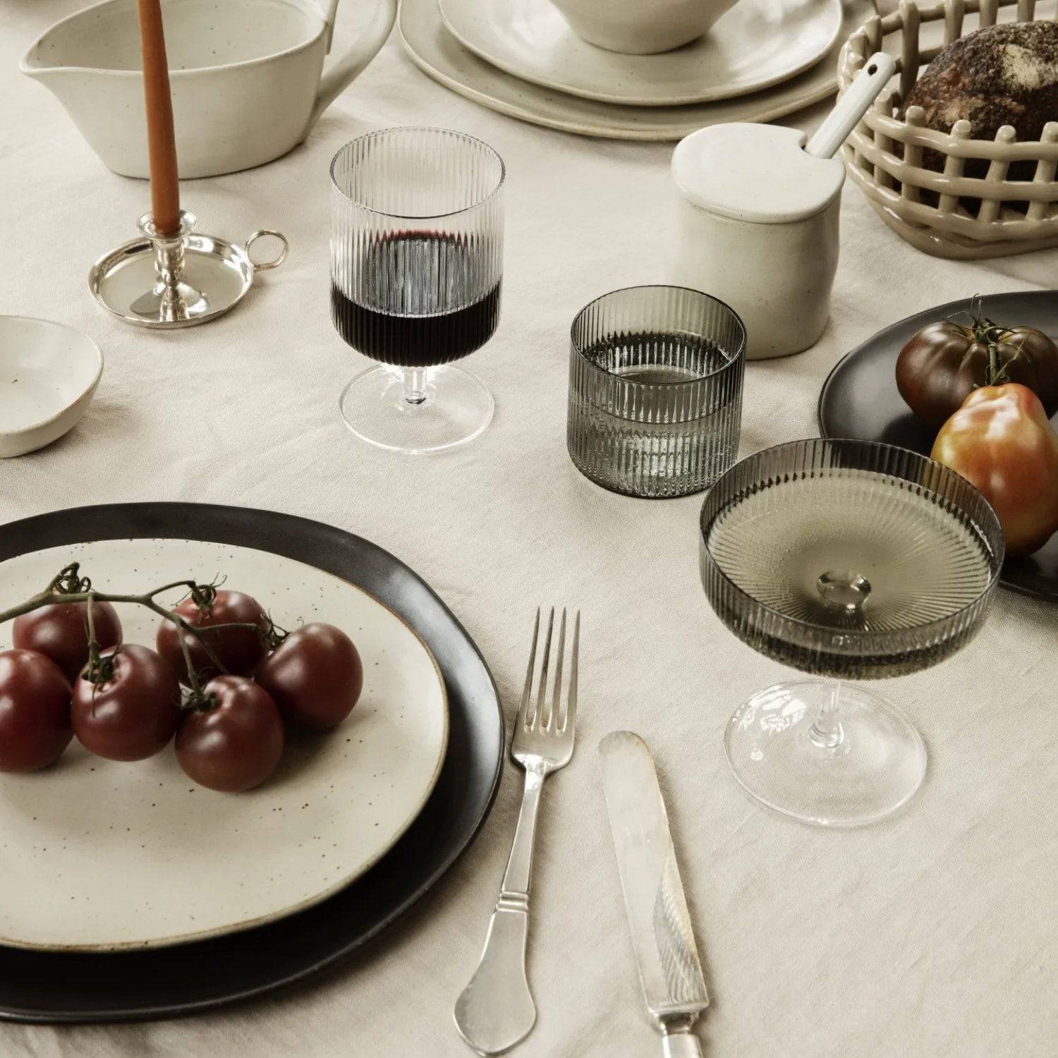 Ferm Living Ripple Champagne Saucers, Set of 2 Smoked Grey - KANSO#color_smoked grey