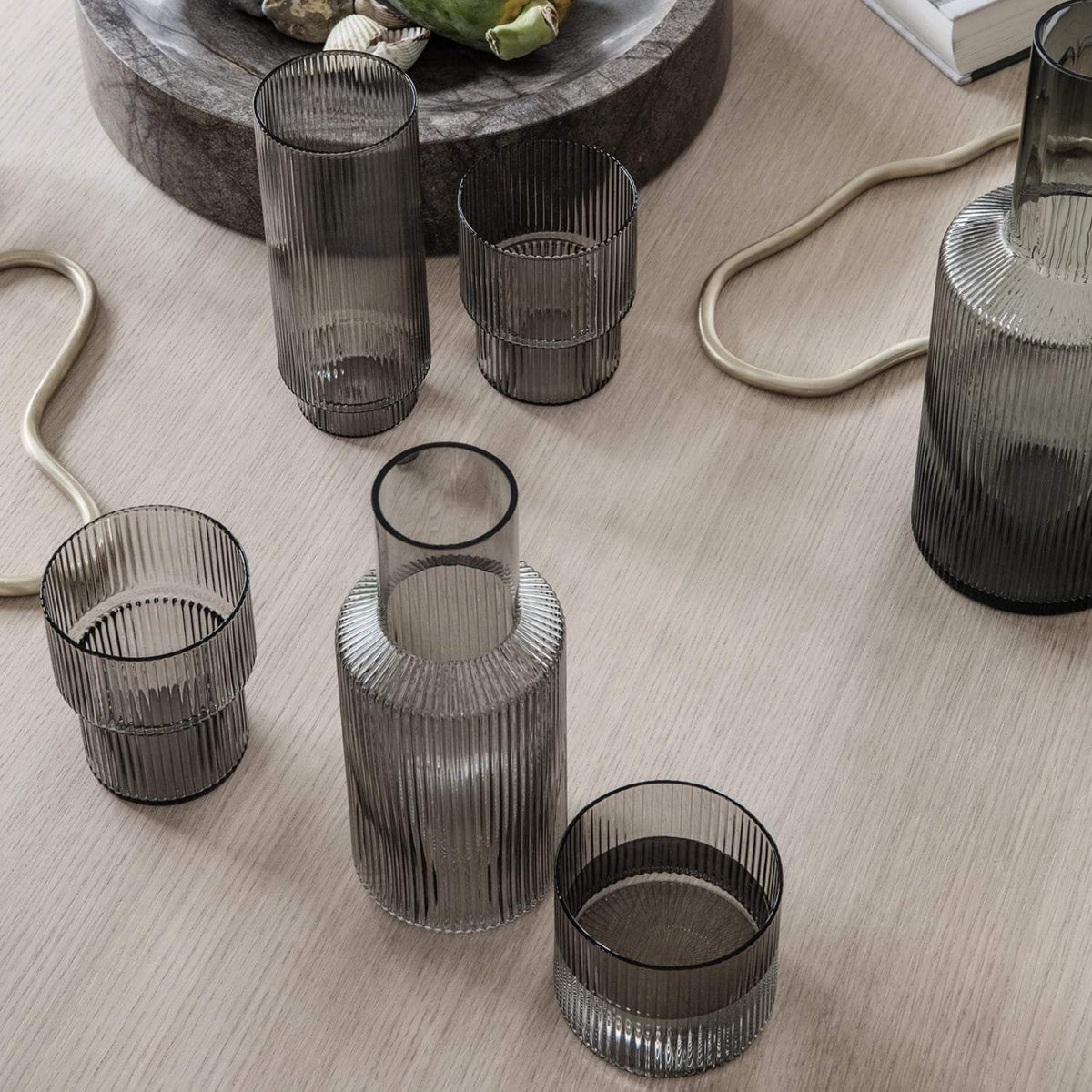 Ferm Living Ripple Glasses in Smoked Grey, Set of 4