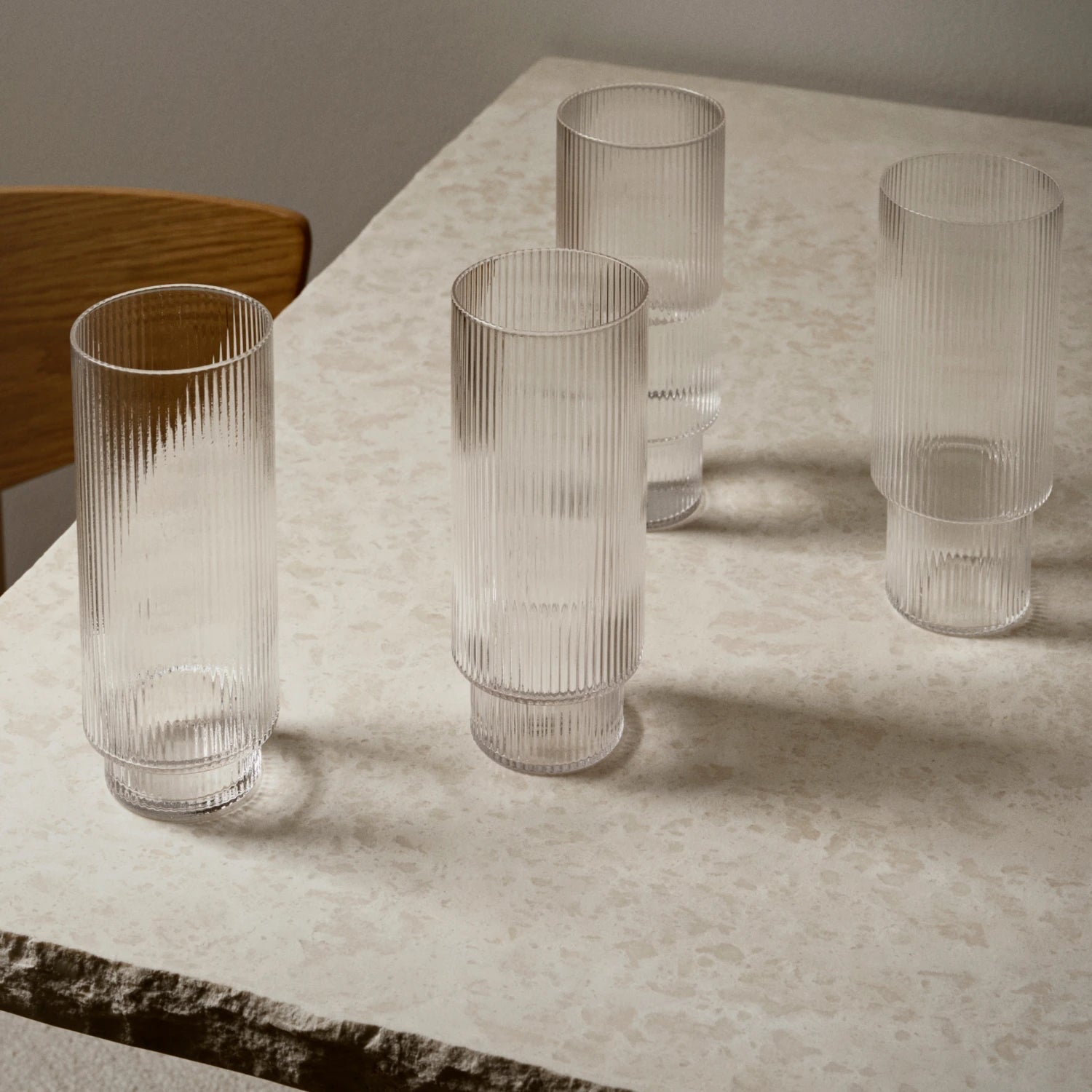 Ferm Living Ripple Long Glasses, Set of 4 - KANSO