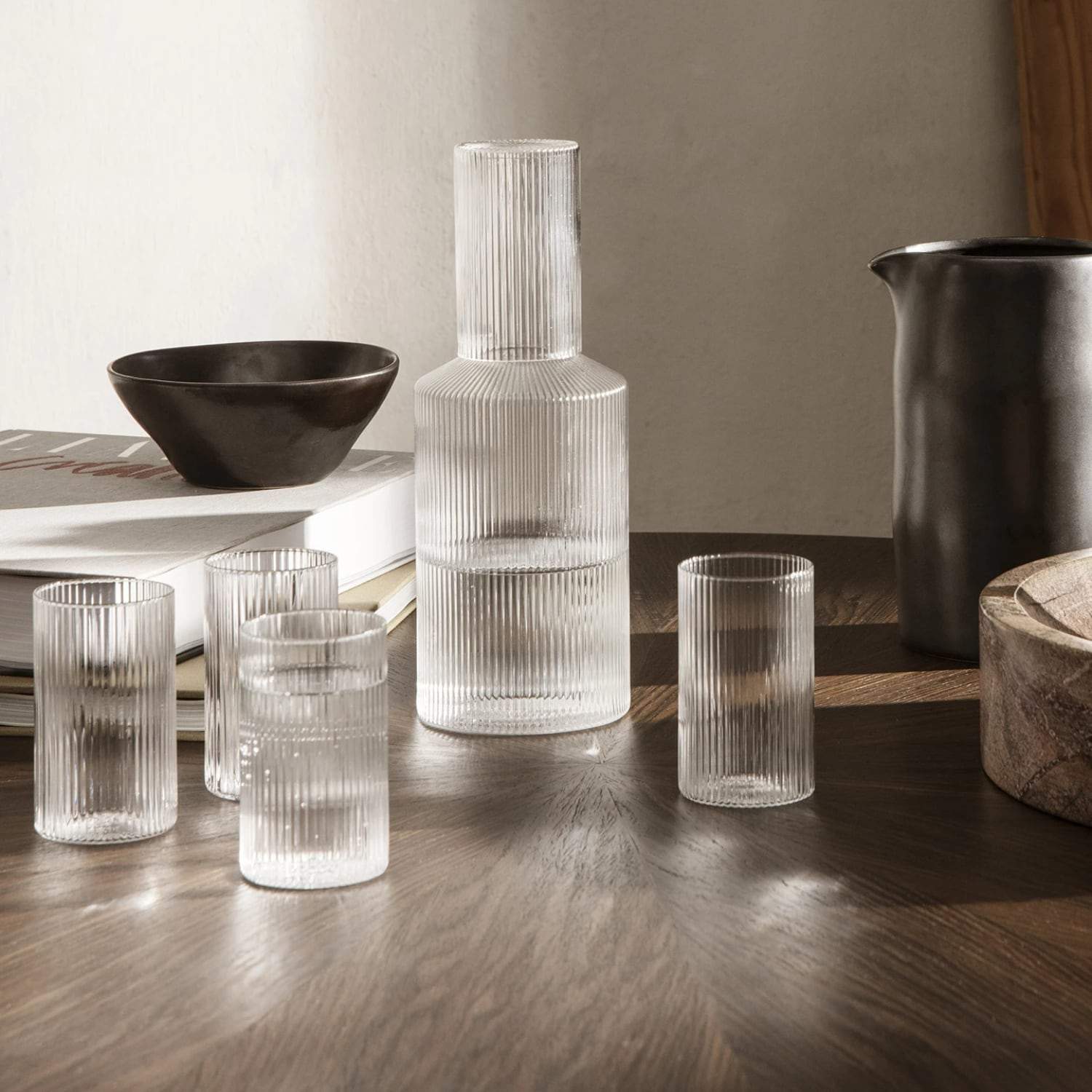 Ferm Living Ripple Verrines, Set of 4 Smoked Grey - KANSO#color_Clear
