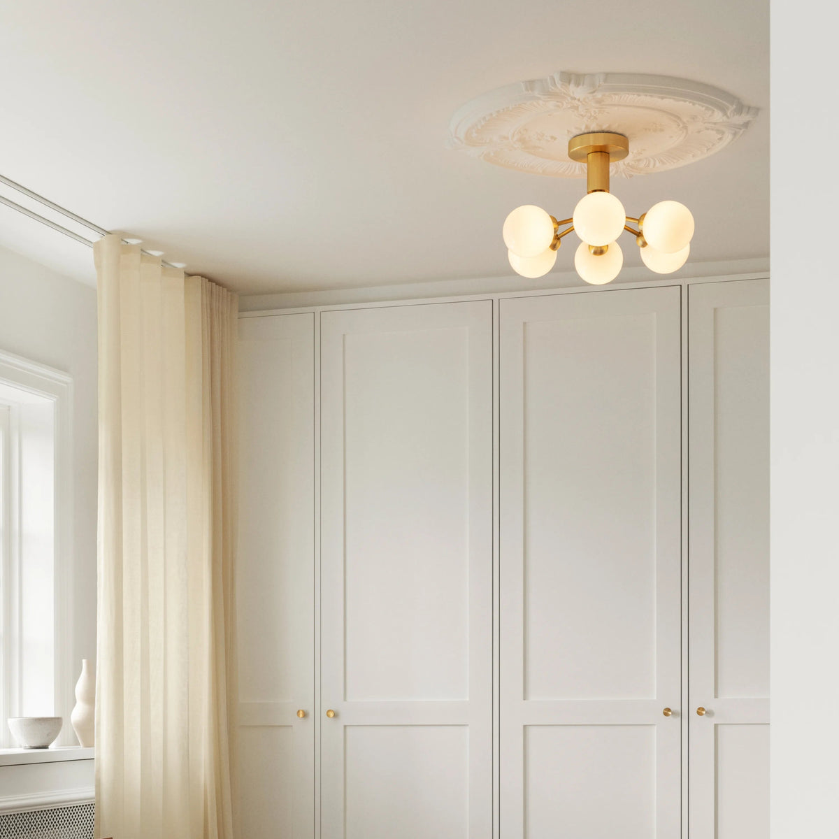 Nuura Apiales 6 Ceiling Light, Brushed Brass / Opal - KANSO#Finish_Brushed Brass / Opal