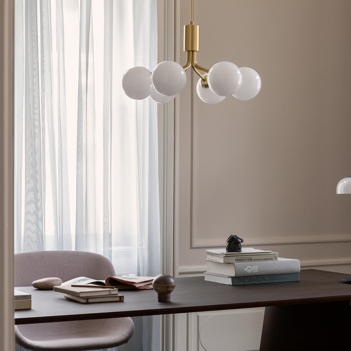 Nuura Apiales 6 Chandelier, Brushed Brass / Opal - KANSO#Finish_Brushed Brass / Opal