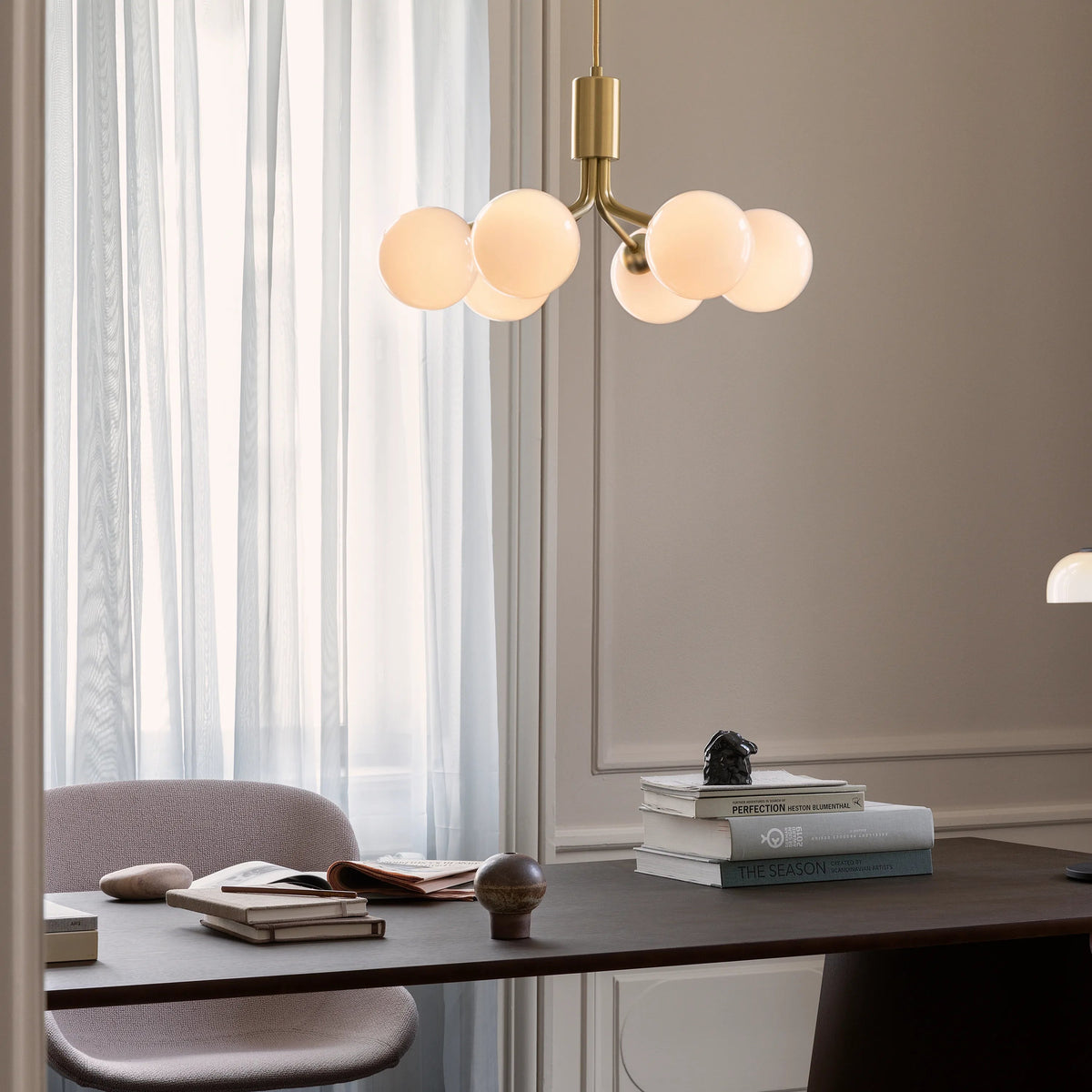 Nuura Apiales 6 Chandelier, Brushed Brass / Opal - KANSO#Finish_Brushed Brass / Opal