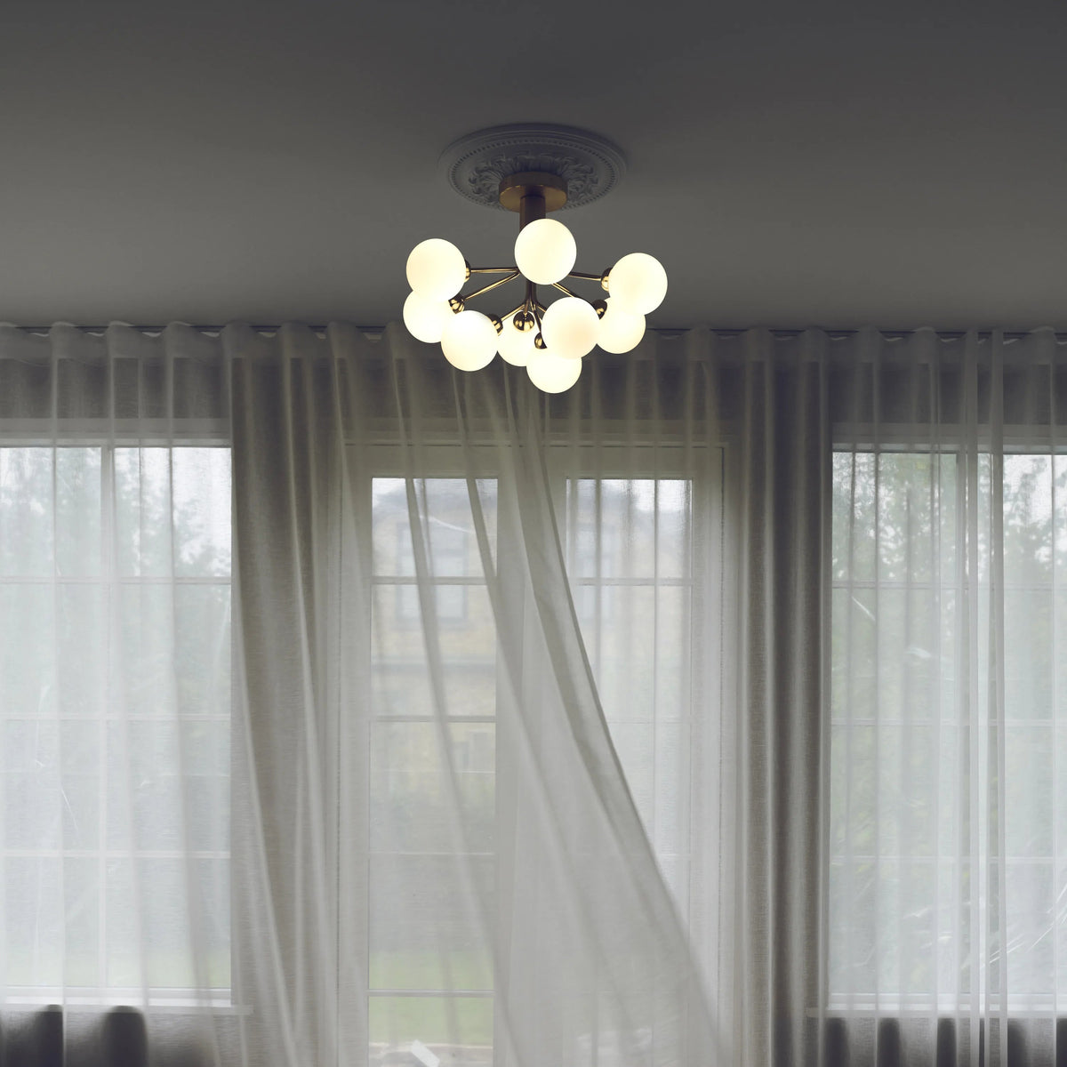 Nuura Apiales 9 Ceiling Light, Brushed Brass / Opal - KANSO#Finish_Brushed Brass / Opal