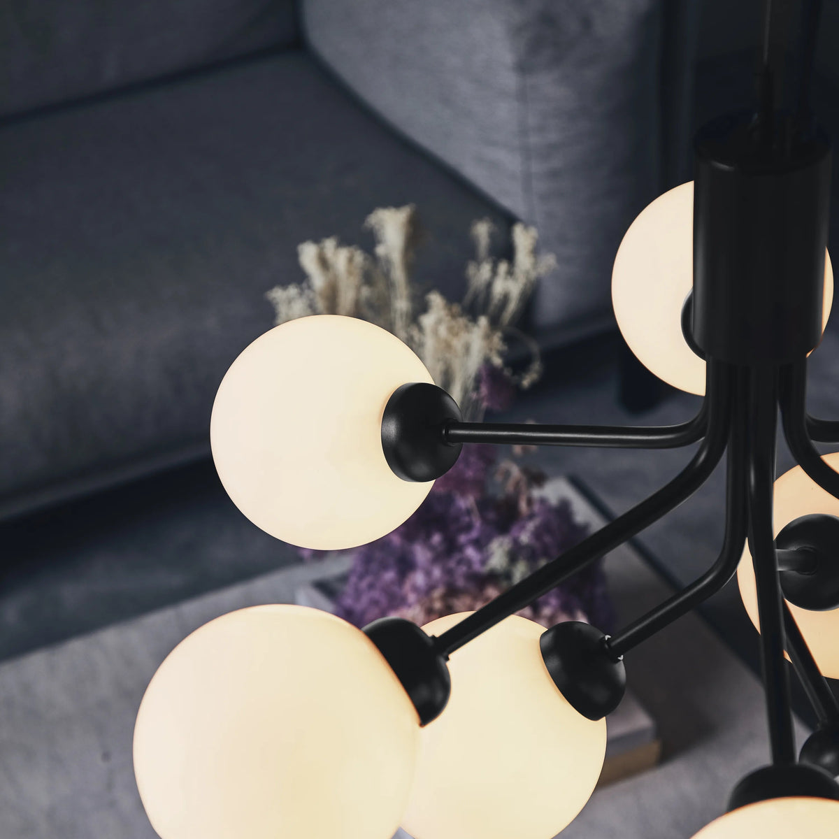 Nuura Apiales 9 Chandelier, Satin Black / Opal - KANSO#Finish_Satin Black / Opal