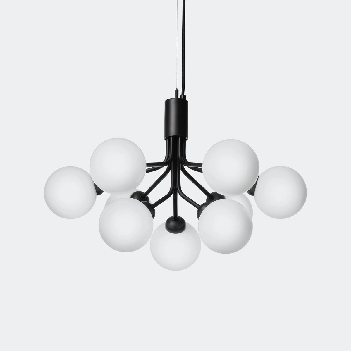 Nuura Apiales 9 Chandelier, Satin Black / Opal - KANSO#Finish_Satin Black / Opal
