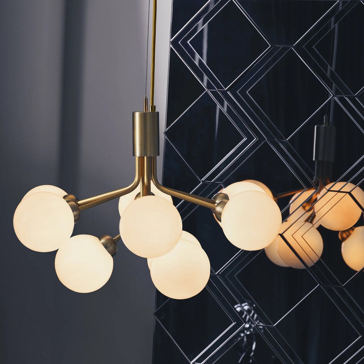 Nuura Apiales 9 Chandelier, Brushed Brass / Opal - KANSO#Finish_Brushed Brass / Opal