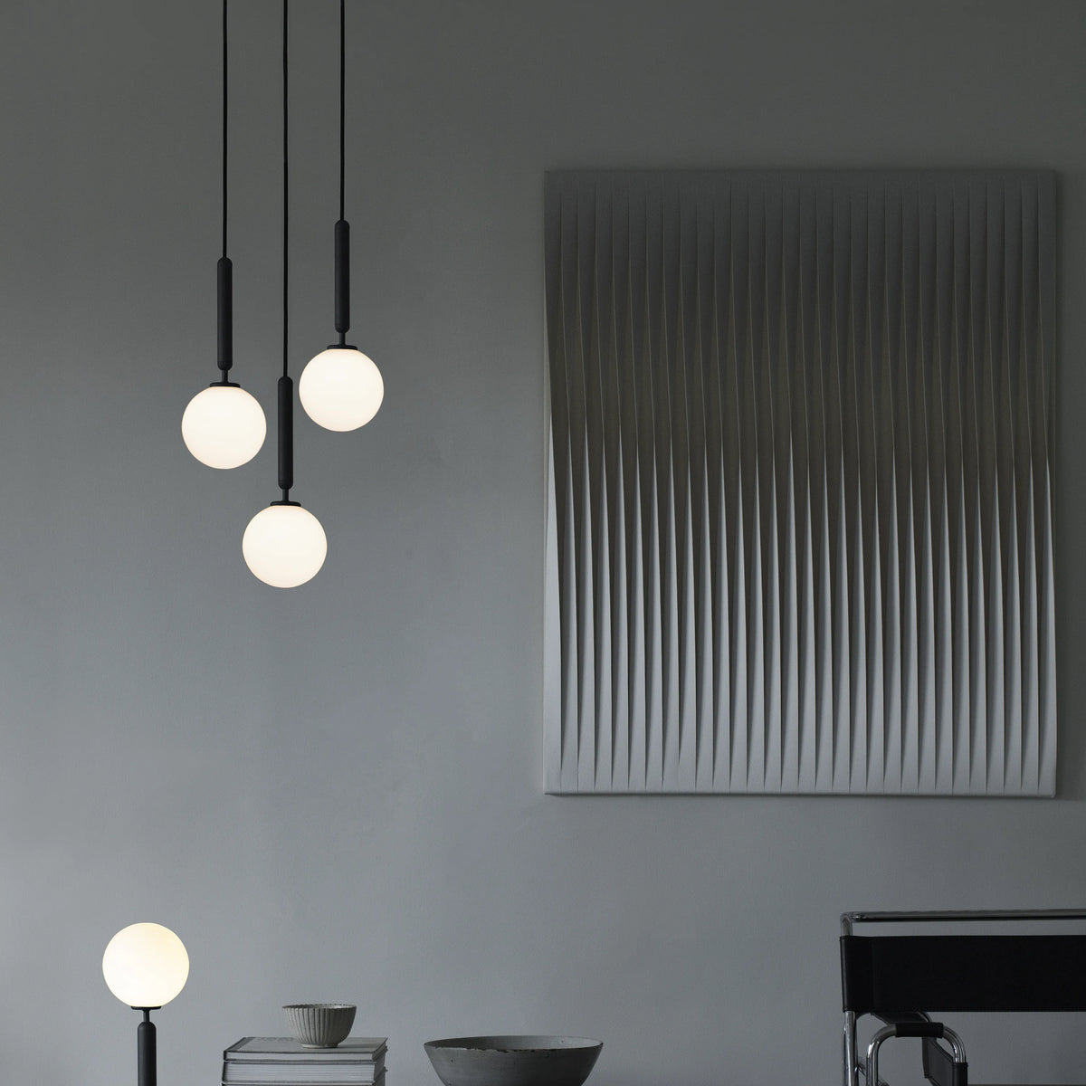 Nuura Miira 3 Chandelier, Rock Grey / Opal - KANSO#Finish_Rock Grey / Opal