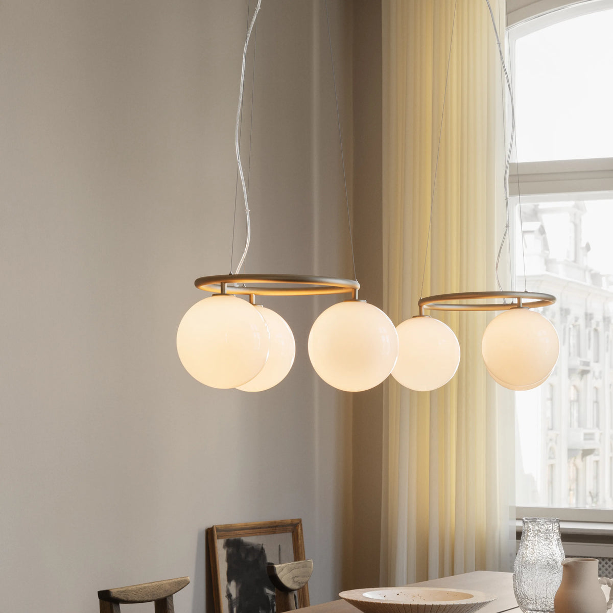 Nuura Miira 3 Circular Chandelier, Brass / Opal - KANSO#Finish_Brass / Opal