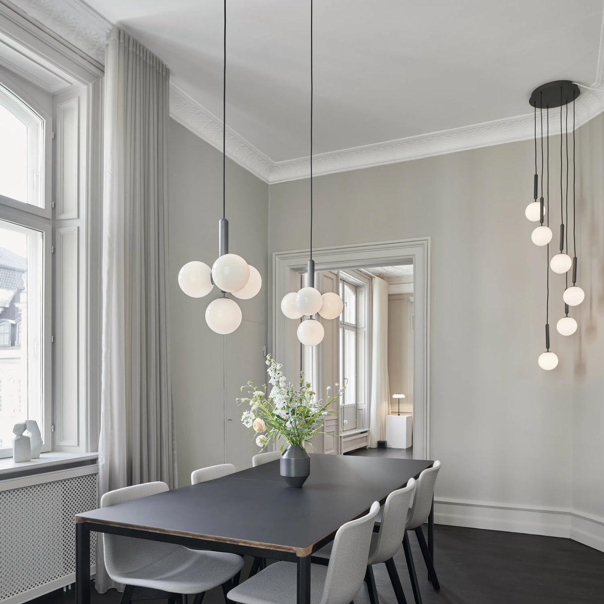 Nuura Miira 6 Chandelier, Rock Grey / Opal - KANSO#Finish_Rock Grey / Opal