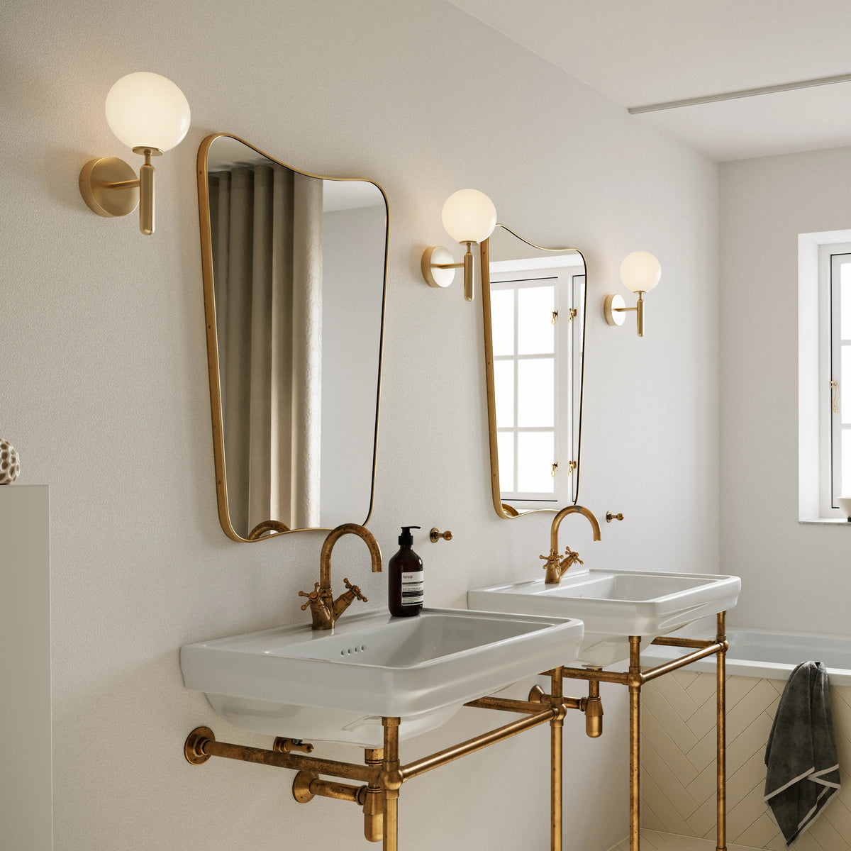 Nuura Miira Wall Light Hard-wired, Brass / Opal - KANSO#Finish_Brass / Opal