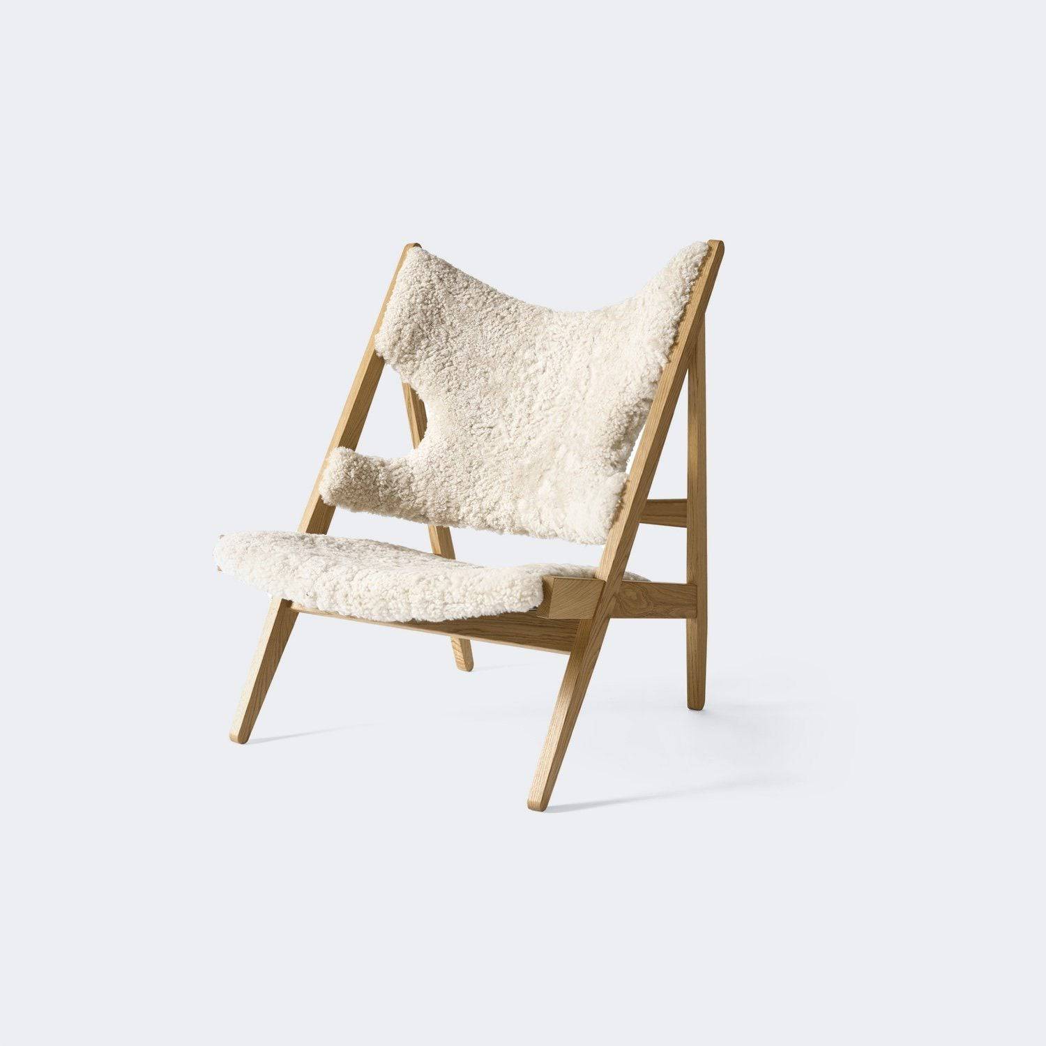 Audo Copenhagen Knitting Chair, Sheepskin Upholstery Ready To Ship Natural Oak/Nature - KANSO#Frame/Fabric Color_Natural Oak/Nature