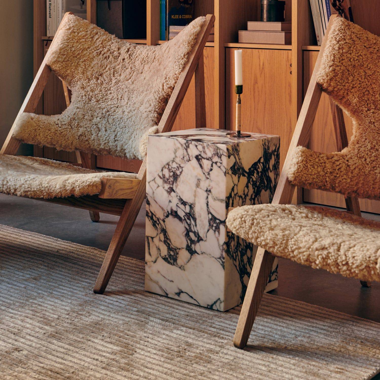 Audo Copenhagen Knitting Chair, Sheepskin Upholstery Made To Order Natural Oak/Nature - KANSO#Frame/Fabric Color_Natural Oak/Nature