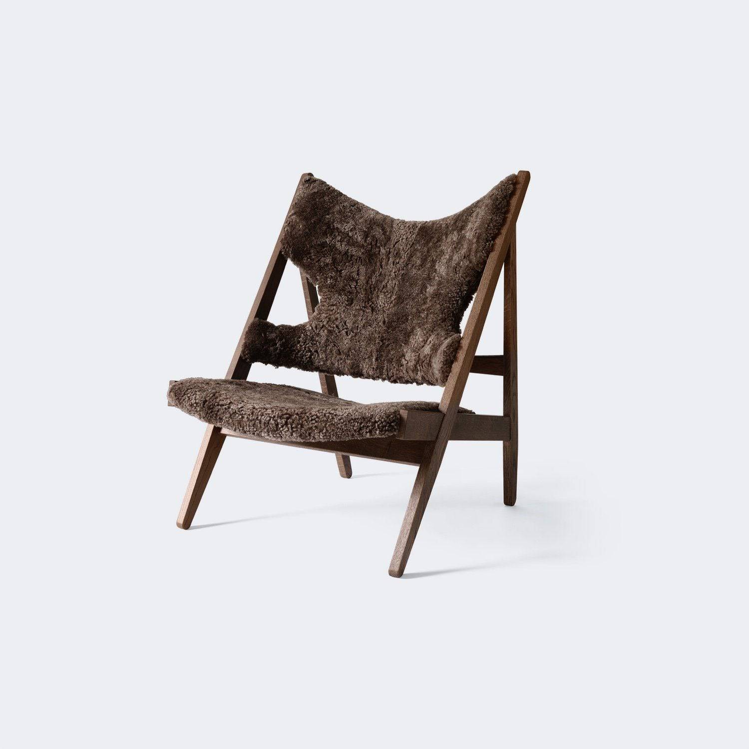 Audo Copenhagen Knitting Chair, Sheepskin Upholstery Made To Order Dark Stained Oak/Root, (Dark Brown) - KANSO